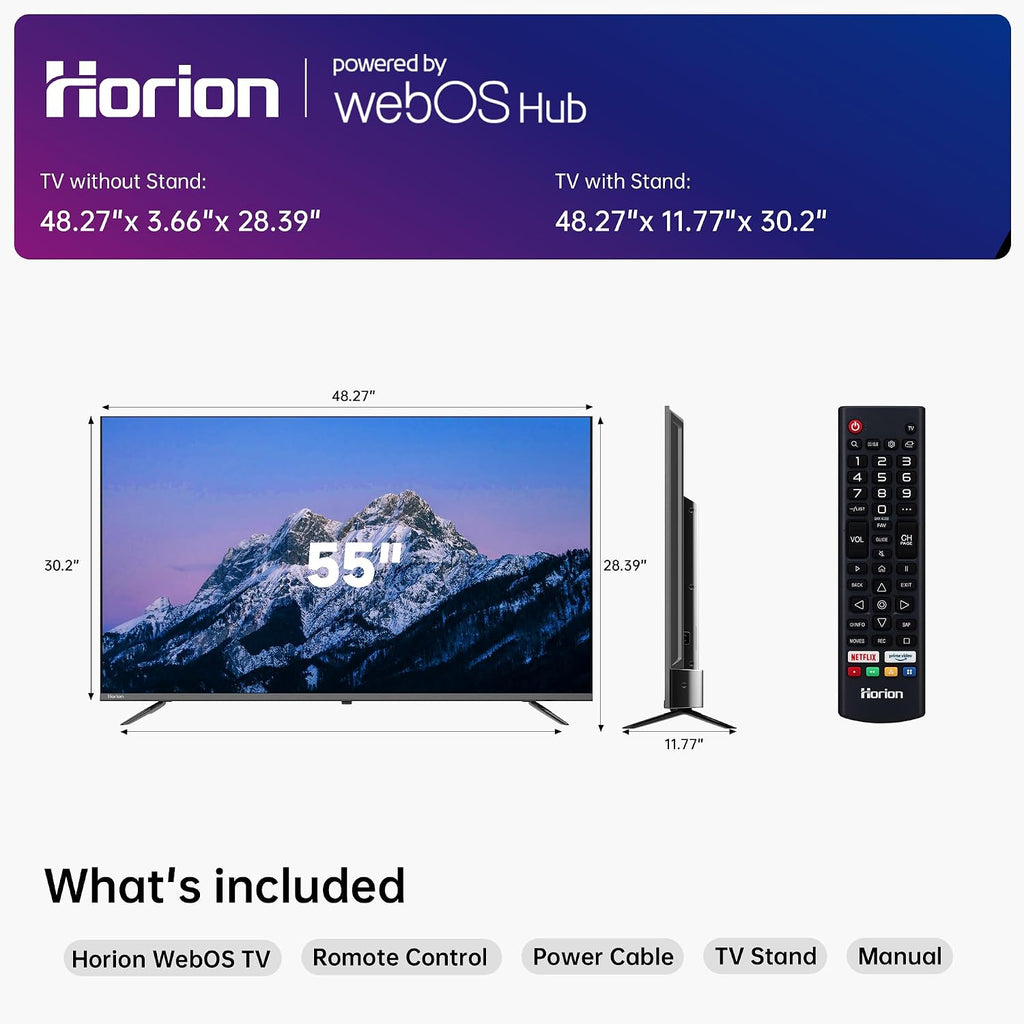 HORION 55 inch Smart TV, 4K UHD LED TV with WebOS 22, Ultra Slim Television with Mega Contrast, HDR10, Dolby Audio - Streaming Live, Bluetooth, Hdmi, WiFi ((P6D Series)