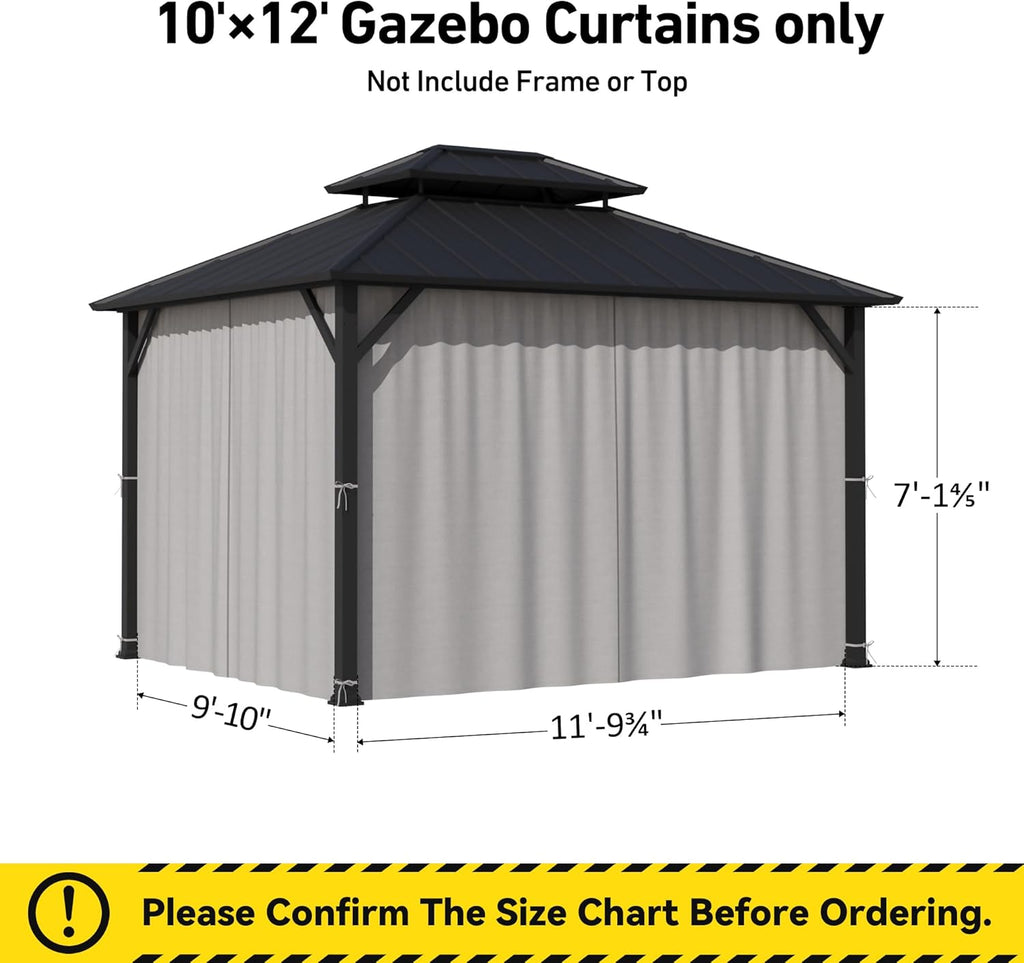 Modern Shade Yard-Dyed Gazebo Curtains Replacement Universal 4-Panel Sidewalls 10' x 12', Outdoor Gazebo Privacy Curtains with Zipper, Replacement for Outdoor, Patio and Backyard (Curtain Only)