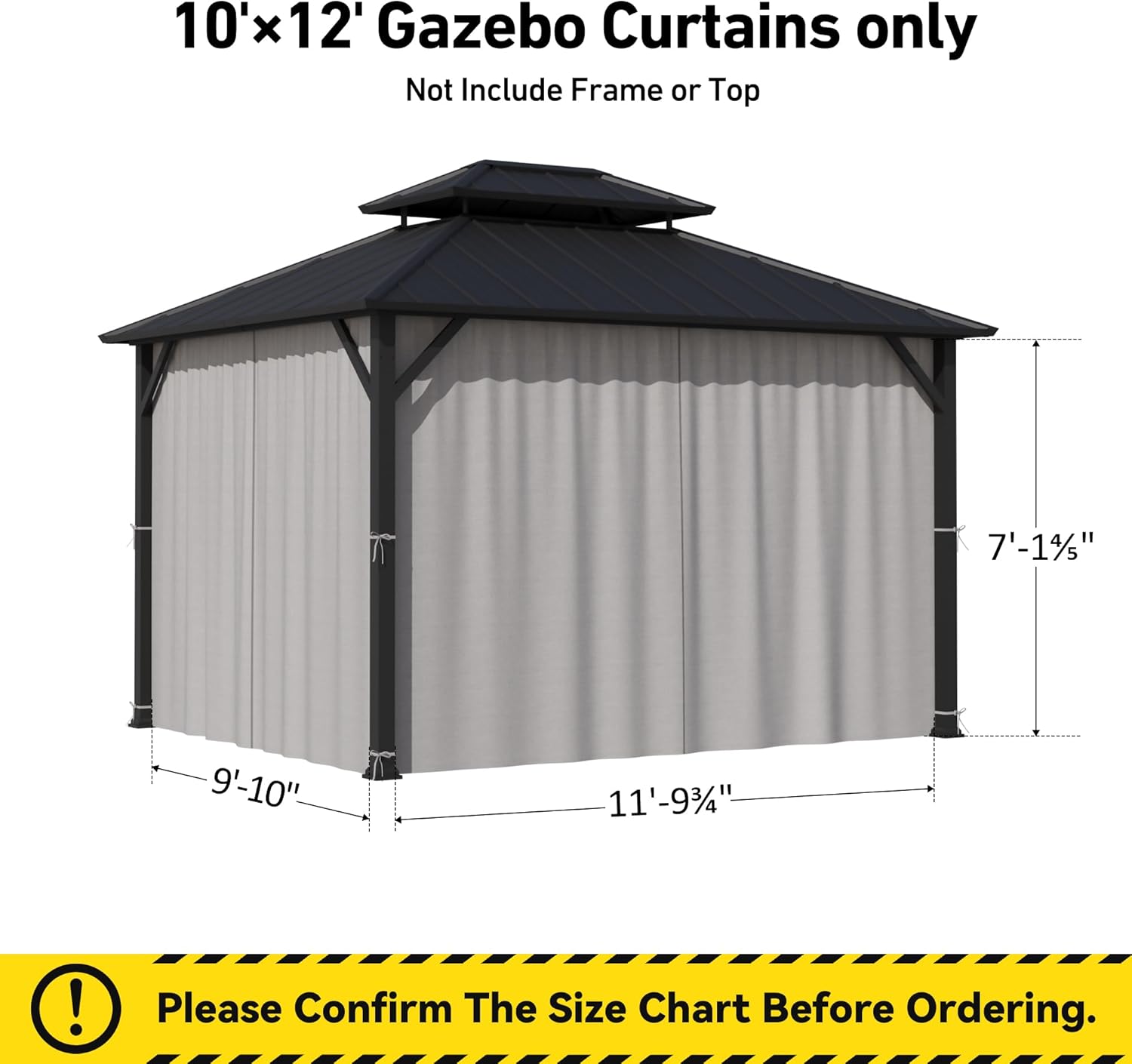 Modern Shade Yard-Dyed Gazebo Curtains Replacement Universal 4-Panel Sidewalls 10' x 12', Outdoor Gazebo Privacy Curtains with Zipper, Replacement for Outdoor, Patio and Backyard (Curtain Only)