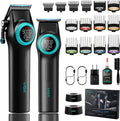 VGR 001 & 977 Professional Hair Clippers for Men, Cordless Barber Clippers and Zero Gap Trimmers Set, DLC Coating Blade Hair Cutting Kit with LED Display, USB Rechargeable Barber Set(Black)