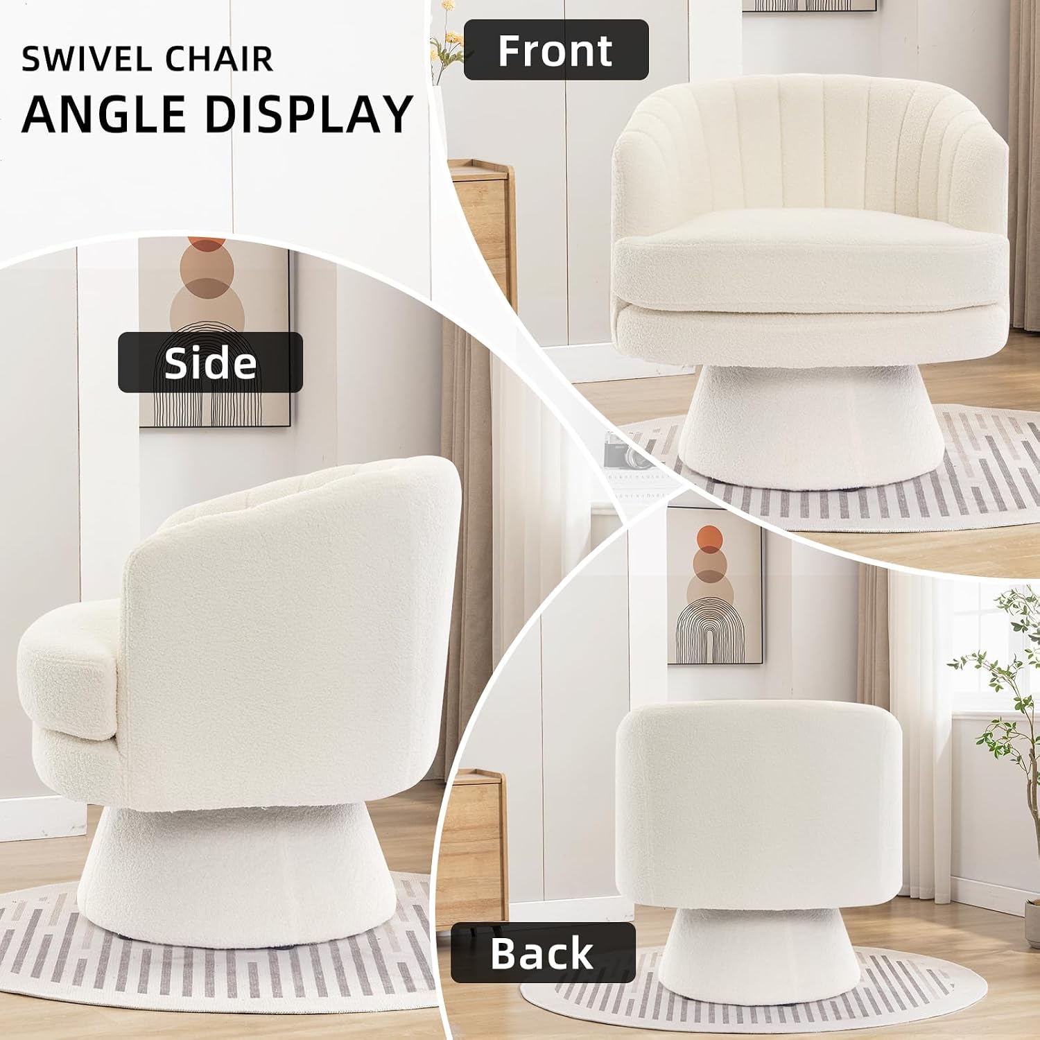 CANMOV Swivel Accent Chair with Armrest, Modern 360 Degree Swivel Barrel Chair with Curve Back and Soft Cushion,Comfy Round Sherpa Teddy Armchair Single Sofa for Living Room,Bedroom,Waiting Room,Beige