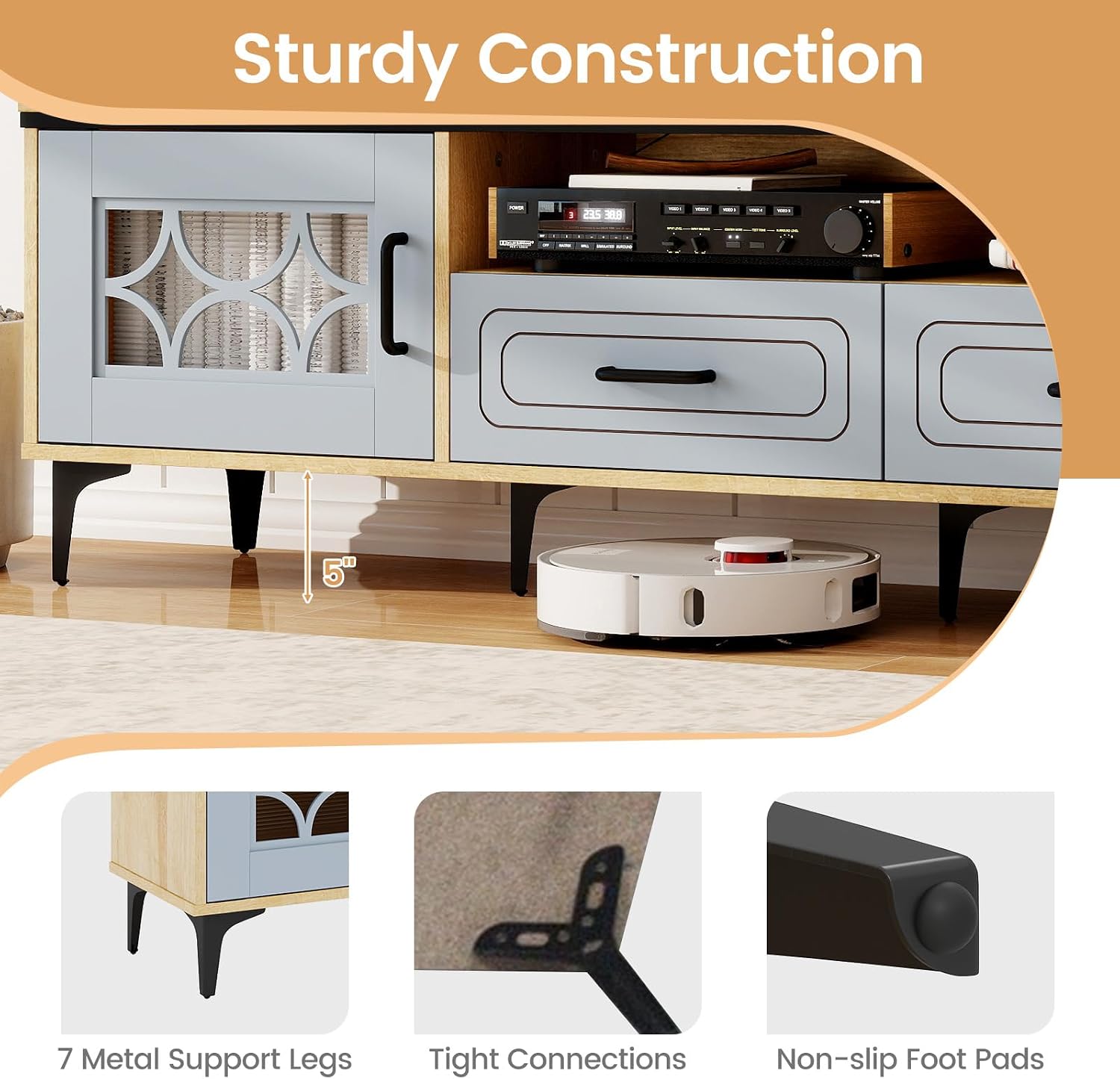 Giantex Wood TV Stand for TVs up to 80', Modern Entertainment Center with Storage Drawers, Side Cabinets, Wood Television Stands, Media TV Console Table for Living Room Bedroom (Oak & Bluish Gray)