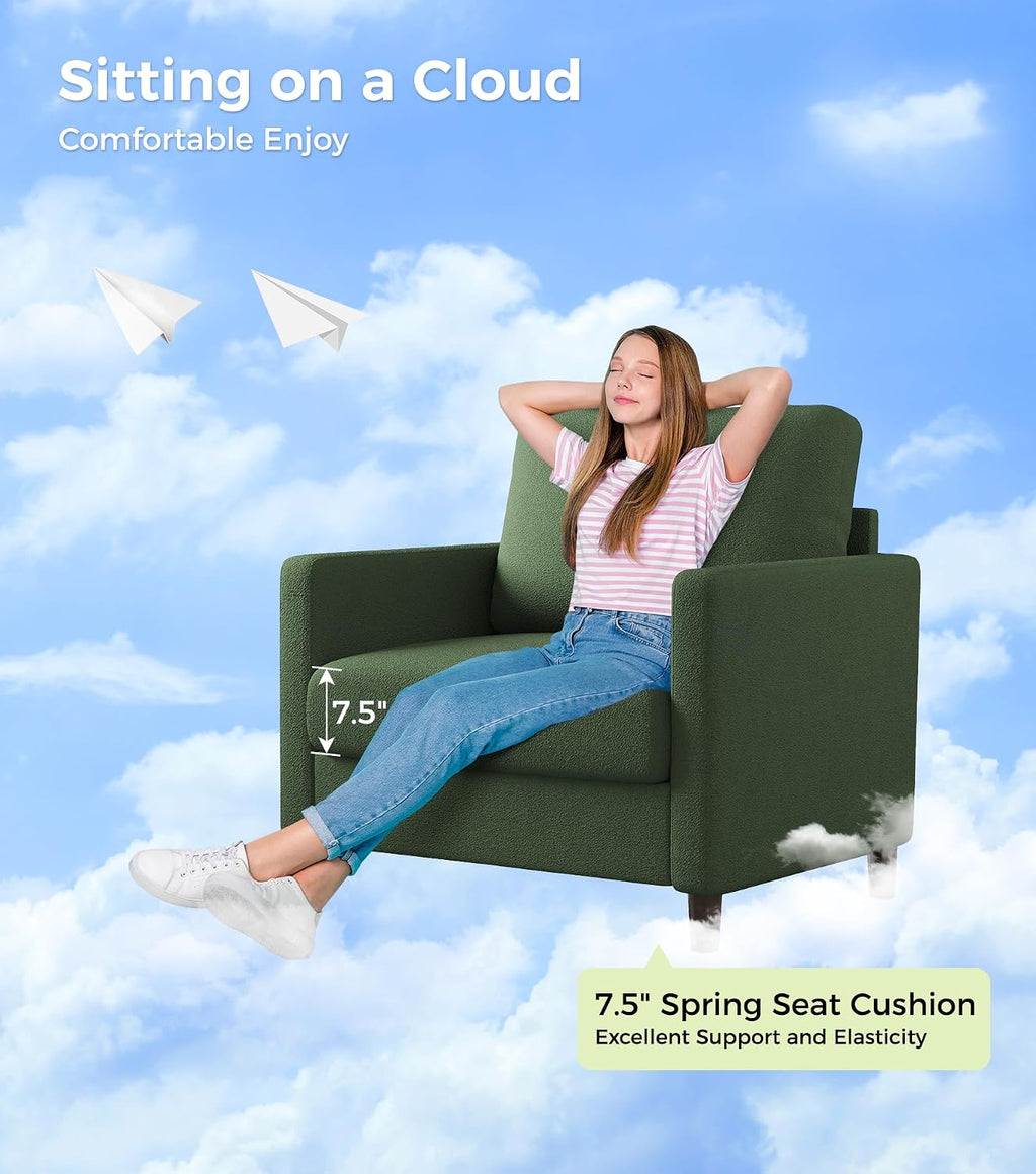 Welzona Sofa Reading Chair,33' Accent Chair for Bedroom, Tool-Free Setup Living Room Accent Chairs, Comfy Arm Chairs Living Room, All-Wood Reading Nook, Green