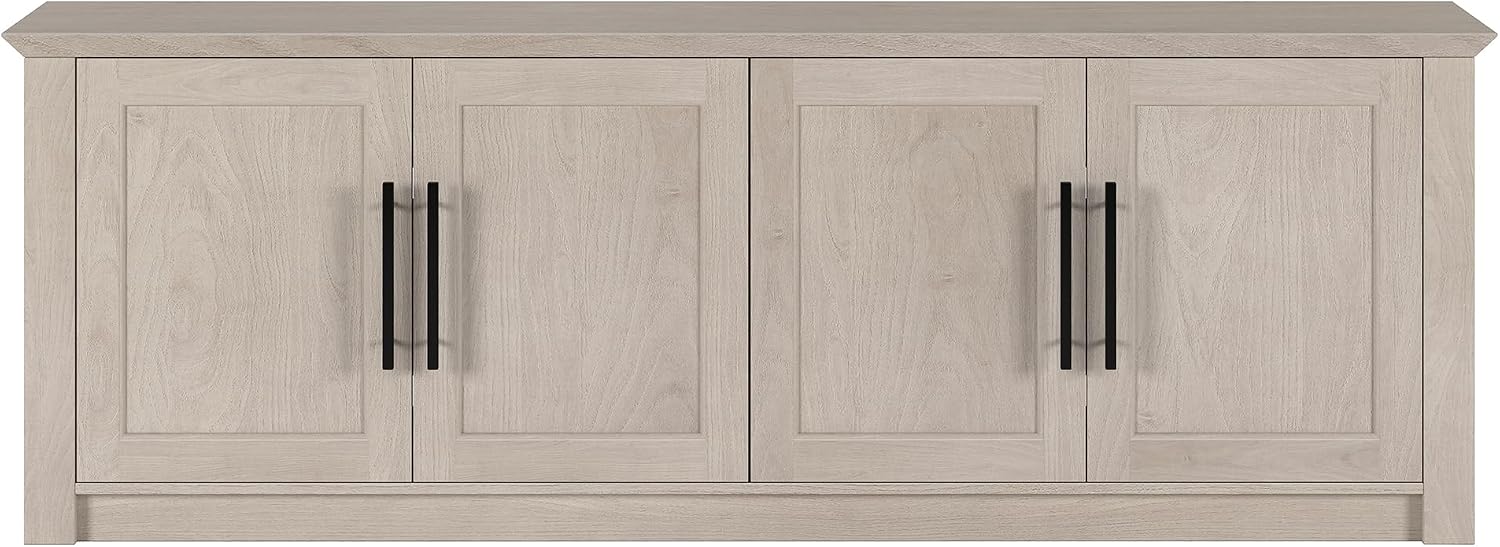 Henn&Hart TV Stand for TVs up to 78' with 2 Conceal Storage Cabinets and Adjustable Shelves for Living Room, Family Room, or Office, Beech White