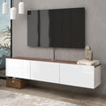 Floating TV Stand Glossy White for 65-80 Inch TV, 63' Wall Mounted TV Stand with Storage, White and Wood Floating Entertainment Center with Cable Management, Floating Media Console for Living Room