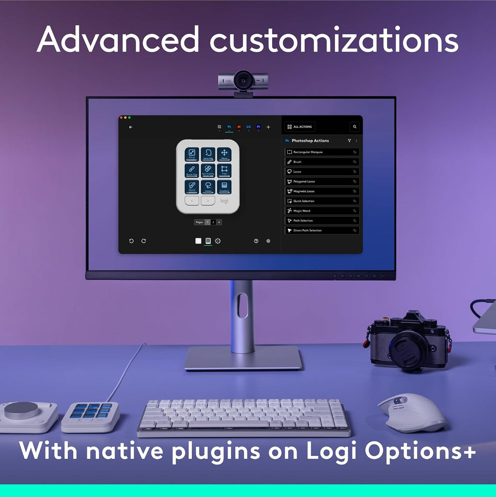Logitech MX Creative Console, 9 Customizable LCD Keys, Stream Deck Accessories, Control Dial for Graphic Design, Adobe, Zoom, Spotify - Pale Grey, 3-Month Adobe Creative Cloud Membership