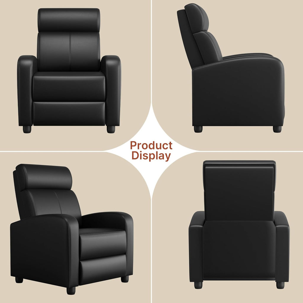 Yaheetech 2-Seat Reclining Chair Leather Recliner Sofa Modern Chaise Couch Lounger Sofa for Living Room Home Theater Black