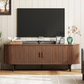 ONBRILL 63' TV Stand with Power Outlet for TVs up to 70 Inch, Entertainment Center with Storage and Adjustable Shelves, Modern Media Console with Sliding Doors for Living Room, Walnut