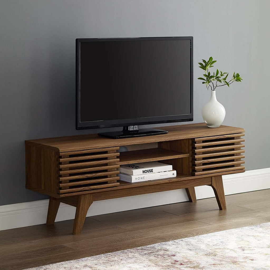 Modway Render 46' Mid-Century Modern Low Profile Media Console TV Stand, 46 Inch, Walnut