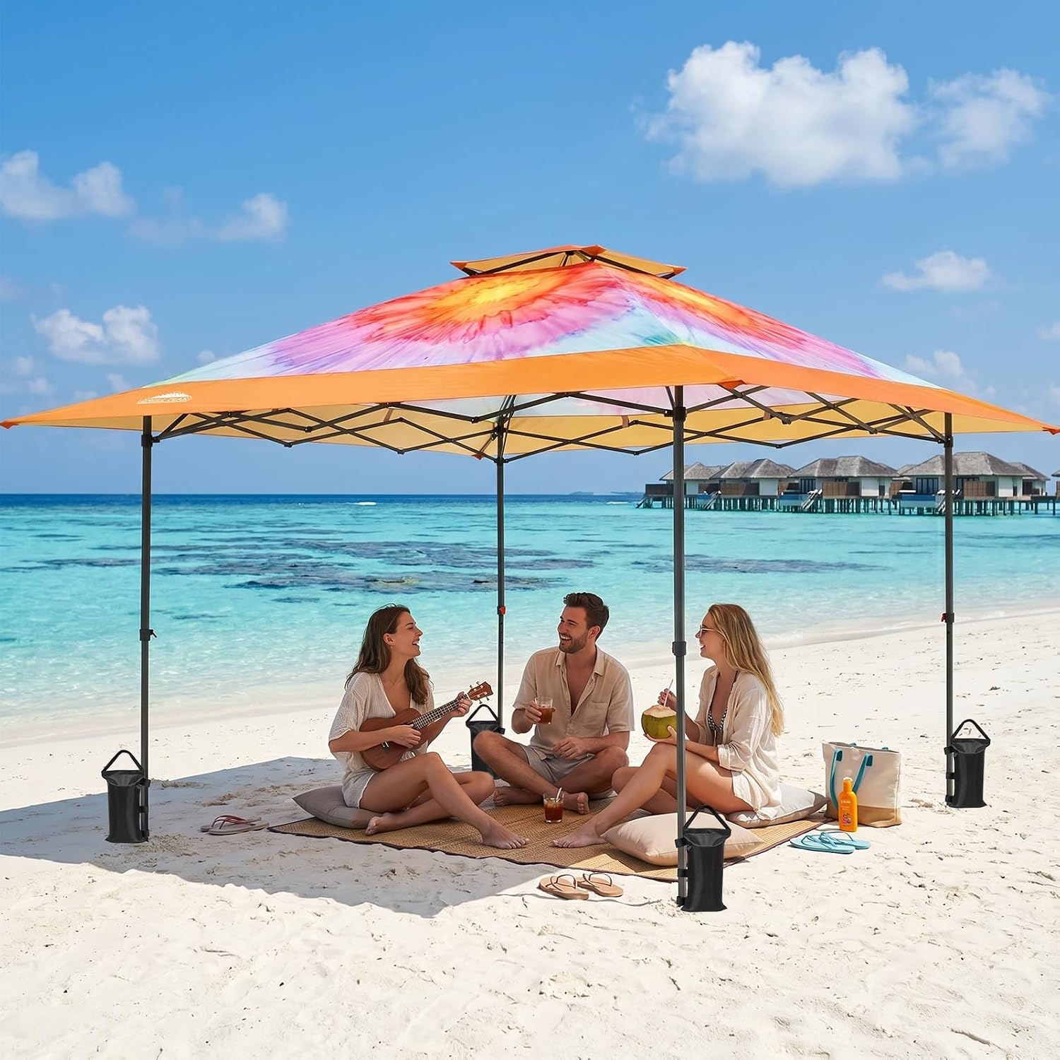 EAGLE PEAK 13x13 Straight Leg Pop Up Canopy Tent Instant Outdoor Canopy Easy Single Person Set up Folding Shelter w/Auto Extending Eaves 169 Square Feet of Shade (Floral Tie Dye)