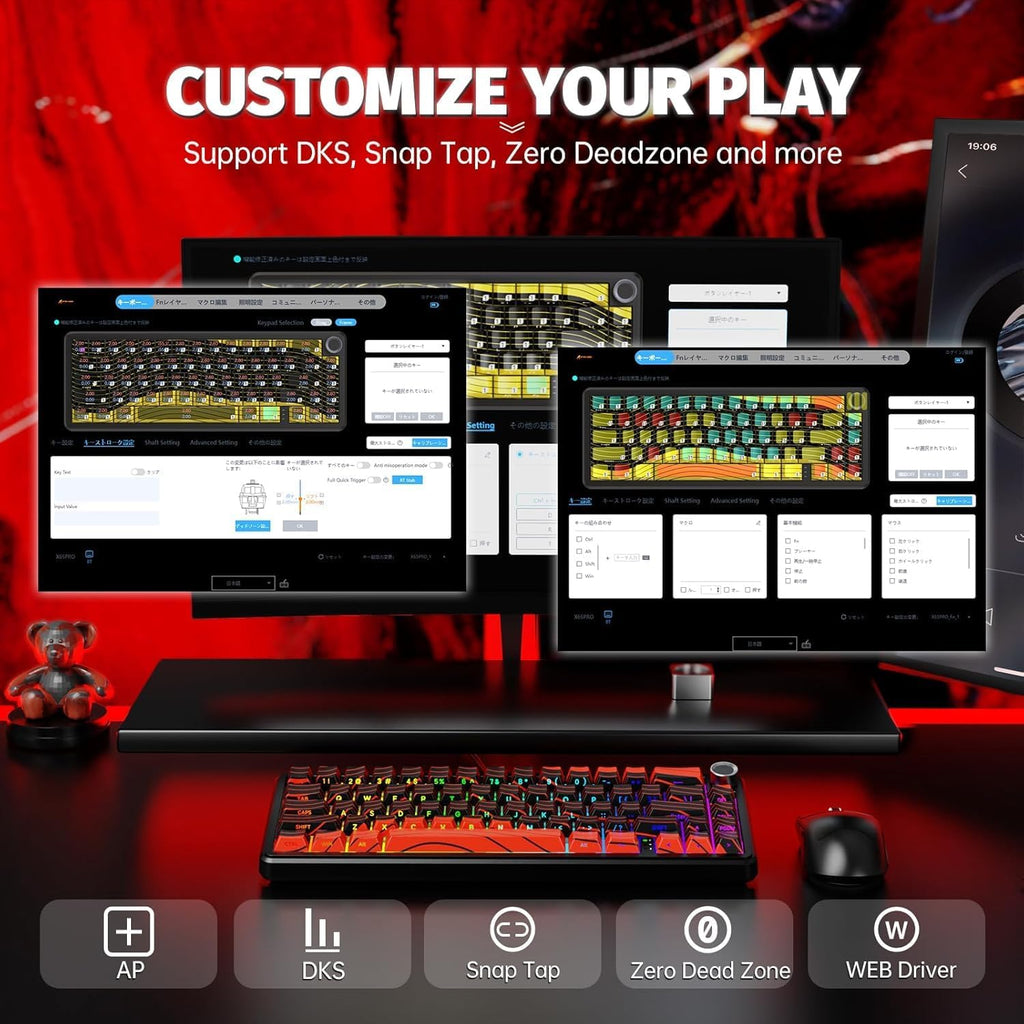 ATTACK SHARK X11 & X65 PRO HE Rapid Trigger Hall Effect Keyboard,60% Magnetic Keyboard 8K Polling Rate RGB Hot Swap,Wireless Gaming Mice with Charging Dock 22K DPI,BT/2.4Ghz/Wired,Coiled Cable-Red