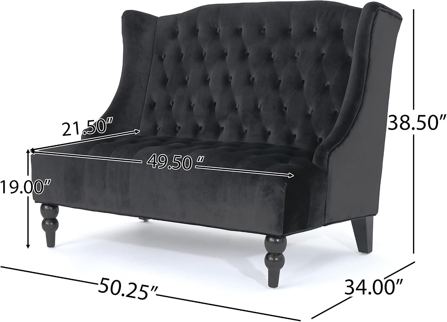 Merax Loveseat Sofa, Classic 2 Seater Couch for Living Room Bedroom Office, Black
