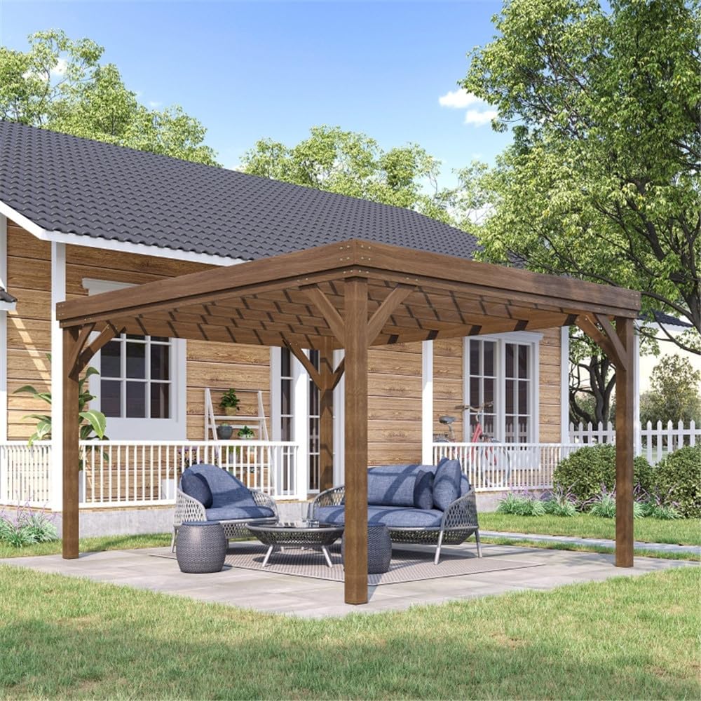 12 x 10 ft Wood Pergola Quality Solid Wood Gazebo Pavilion for Backyard Deck Patio Outdoor Pergola Grape Trellis Grill Gazebo, Strong Sturcture,Snow and Wind Supported(Brown)