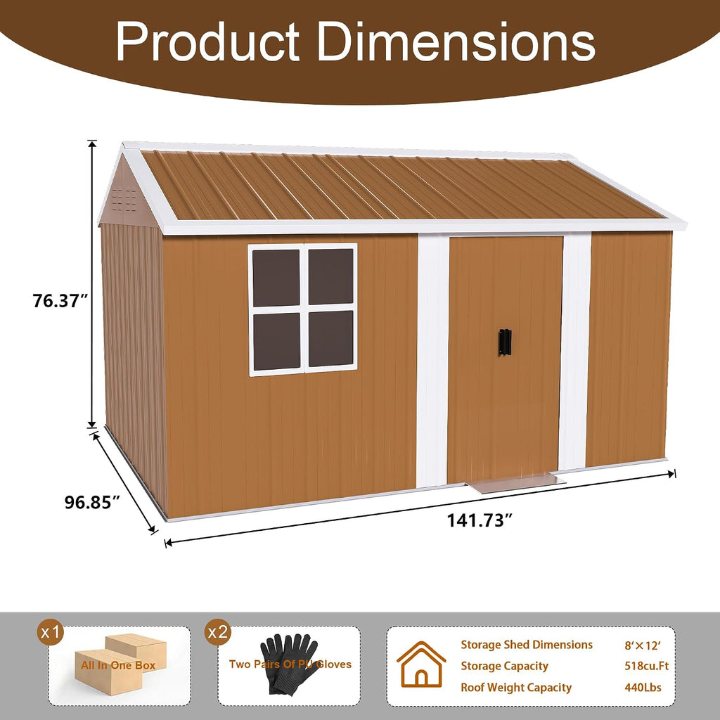 Leavader 12x8 FT Metal Storage Shed, Heavy-Duty Outdoor Matel Tool Shed with Windows, Lockable Door&Ventilation - Weatherproof Outdoor Garden Shed for Backyard, Lawn, Tool Organization