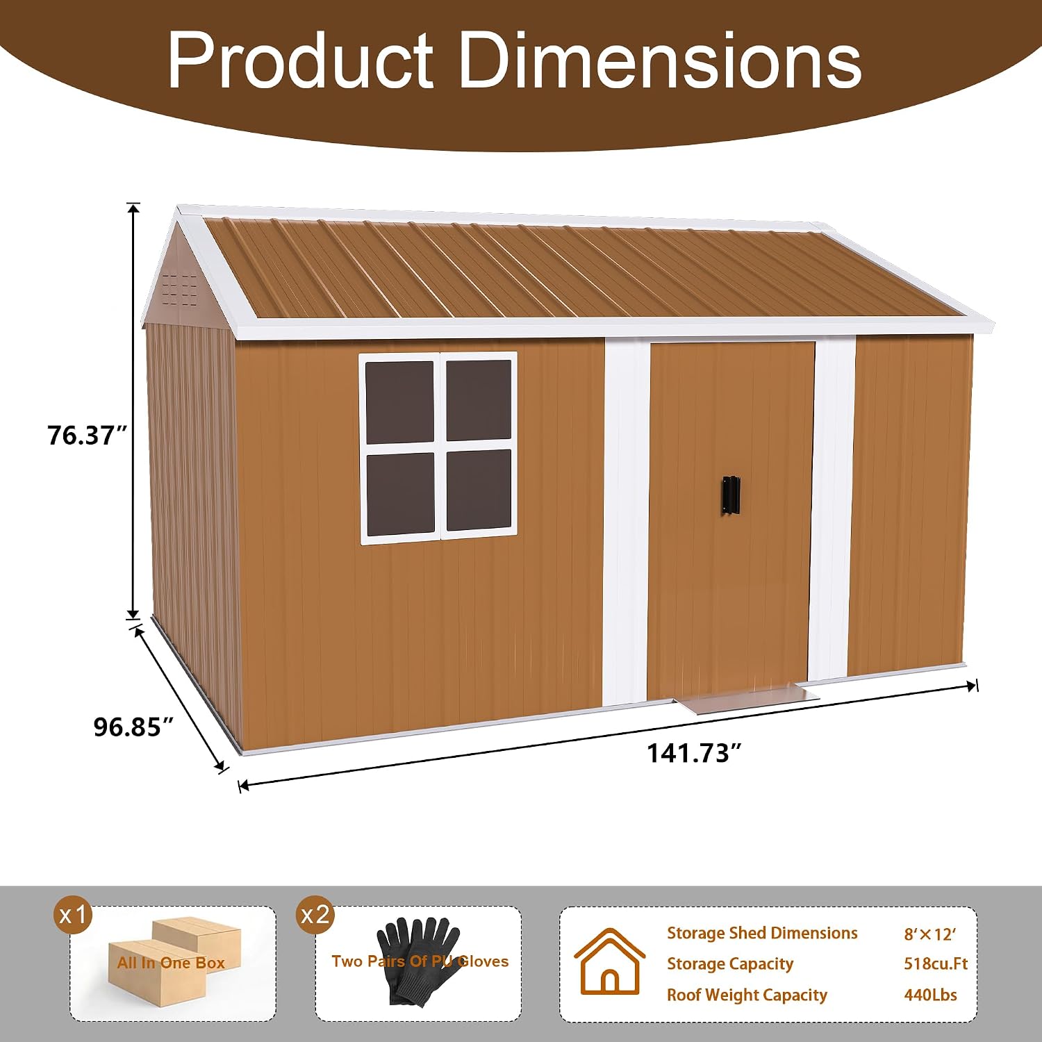Leavader 12x8 FT Metal Storage Shed, Heavy-Duty Outdoor Matel Tool Shed with Windows, Lockable Door&Ventilation - Weatherproof Outdoor Garden Shed for Backyard, Lawn, Tool Organization