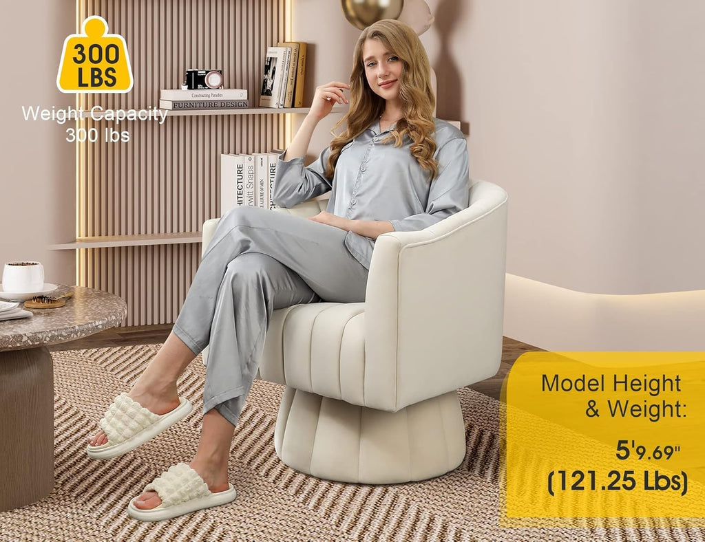 Dewhut Swivel Accent Chair Set of 2, 360° Swivel Barrel Chair with Armrest, Velvet Upholstered Single Sofa Reading Chair for Living Room,Bedroom,Waiting Room(Beige-2)
