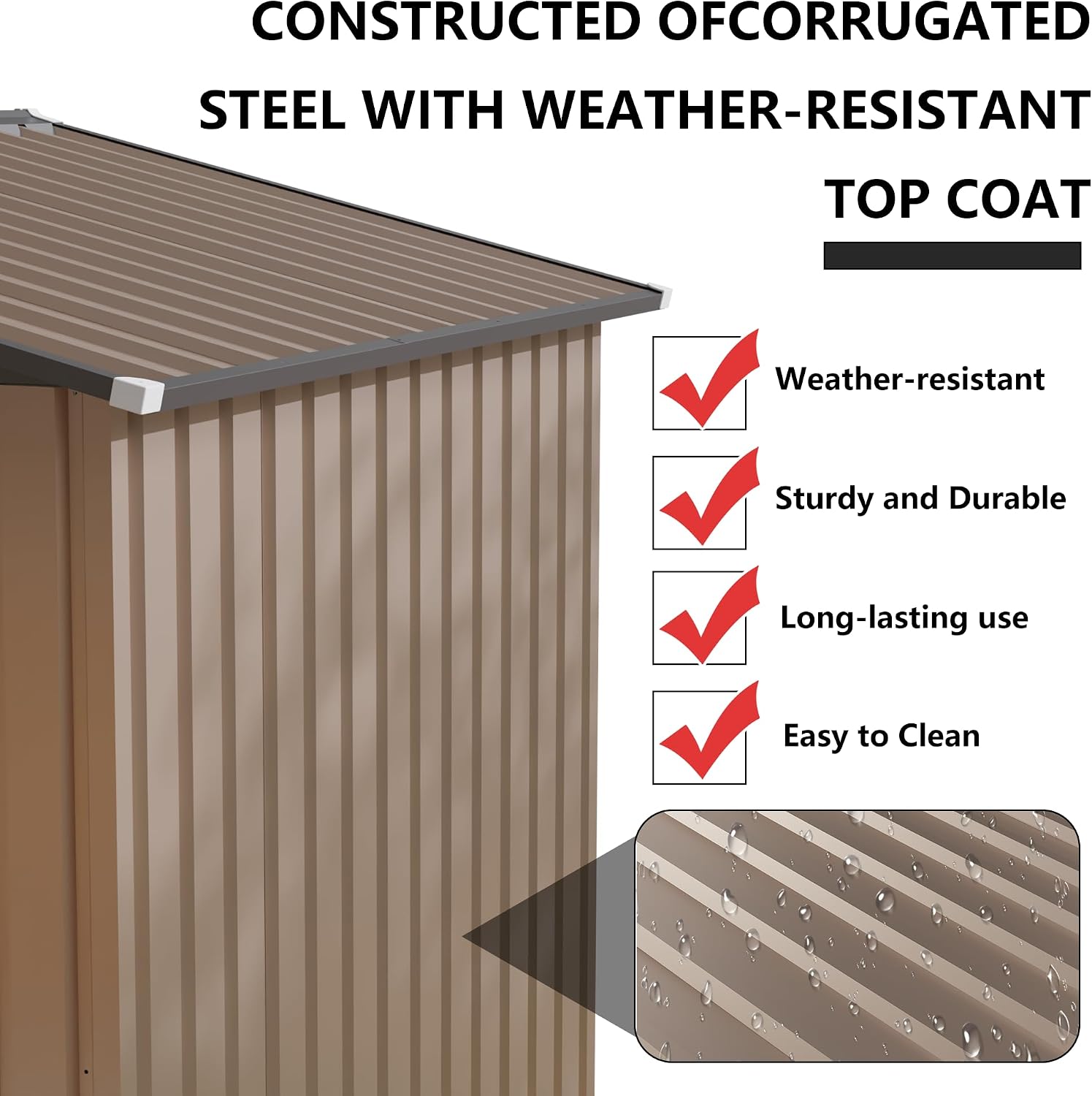 8x6 FT Outdoor Storage Shed, Galvanized Tool Shed, Metal Garden Shed with Apex Roof & Lockable Door & 2 Gloves, Waterproof Rust-Resistant for Backyard Garden Lawn Patio, Brown