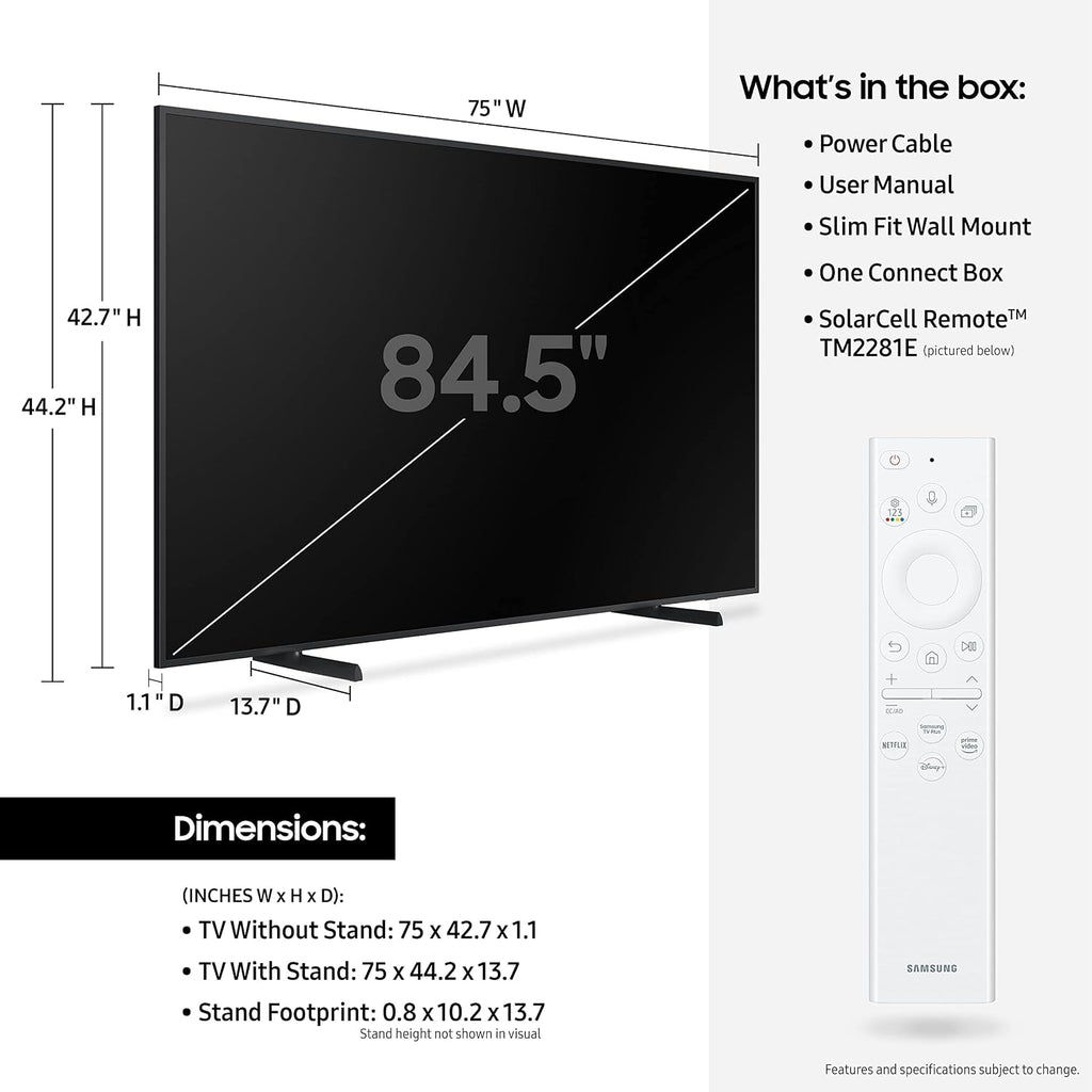 Samsung 85-Inch Class QLED 4K The Frame LS03B Series, Quantum HDR, Art Mode, Anti-Reflection Matte Display, Slim Fit Wall Mount Included, Smart TV w/Alexa Built-in (QN85LS03BAFXZA)