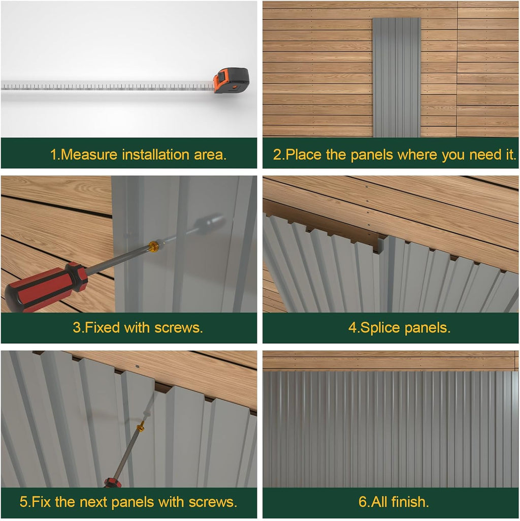NeatiEase 20 Pcs Metal Roofing Panels, 5.1 Feet Corrugated Galvanized Roofing Panels Metal Siding Panels with Steel Screws for Pergola, Gazebo, Shed, Outdoor Storage, Chicken Coop, Patio,Garages