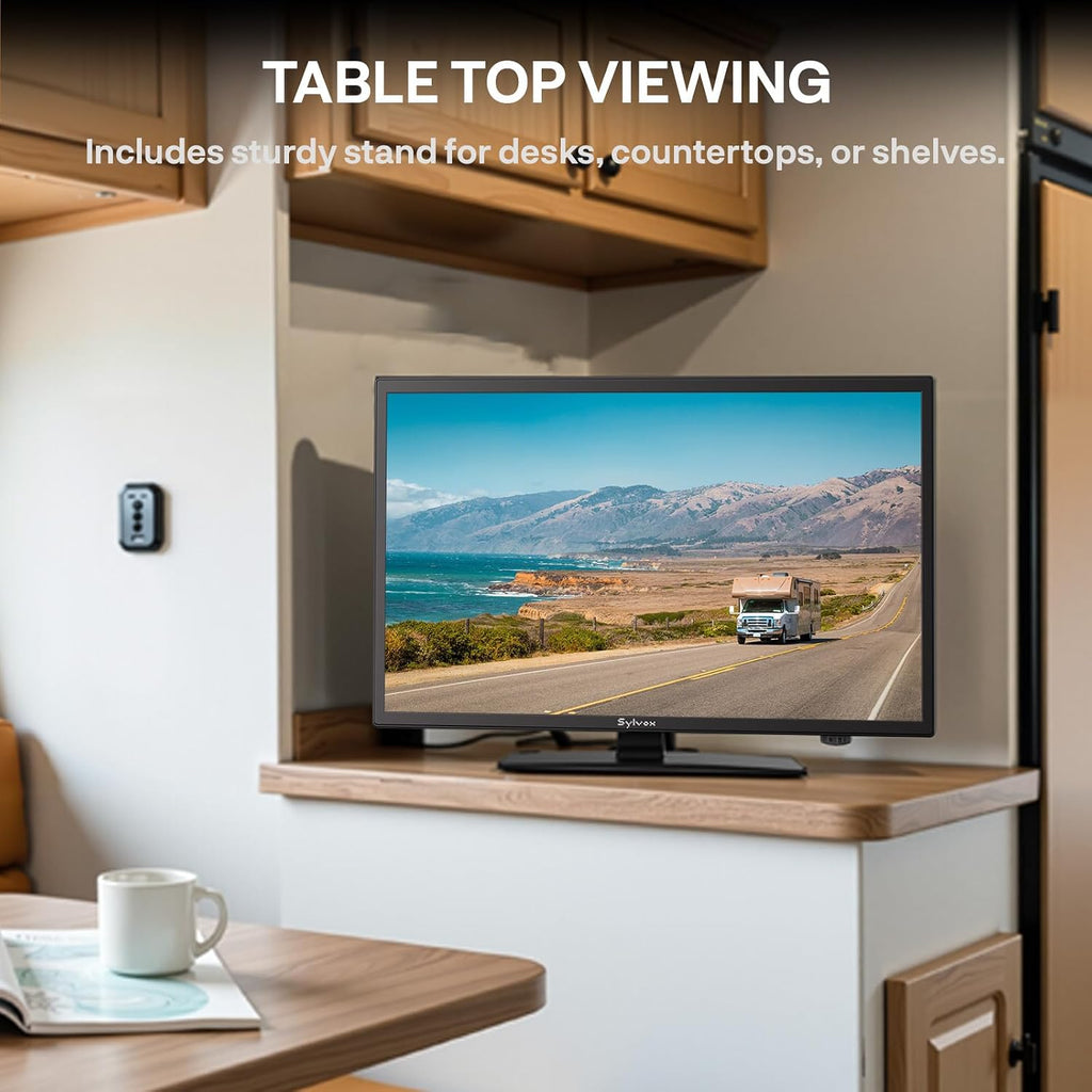 SYLVOX 19'' RV TV, Smart 12V HDTV W/DVD Player, Dual Power Options (12V DC/AC), Google OS & Google Assistant Compatibility, WiFi & Bluetooth, HDMI/USB Ports, Perfect for RVs, Campers, and Kitchens