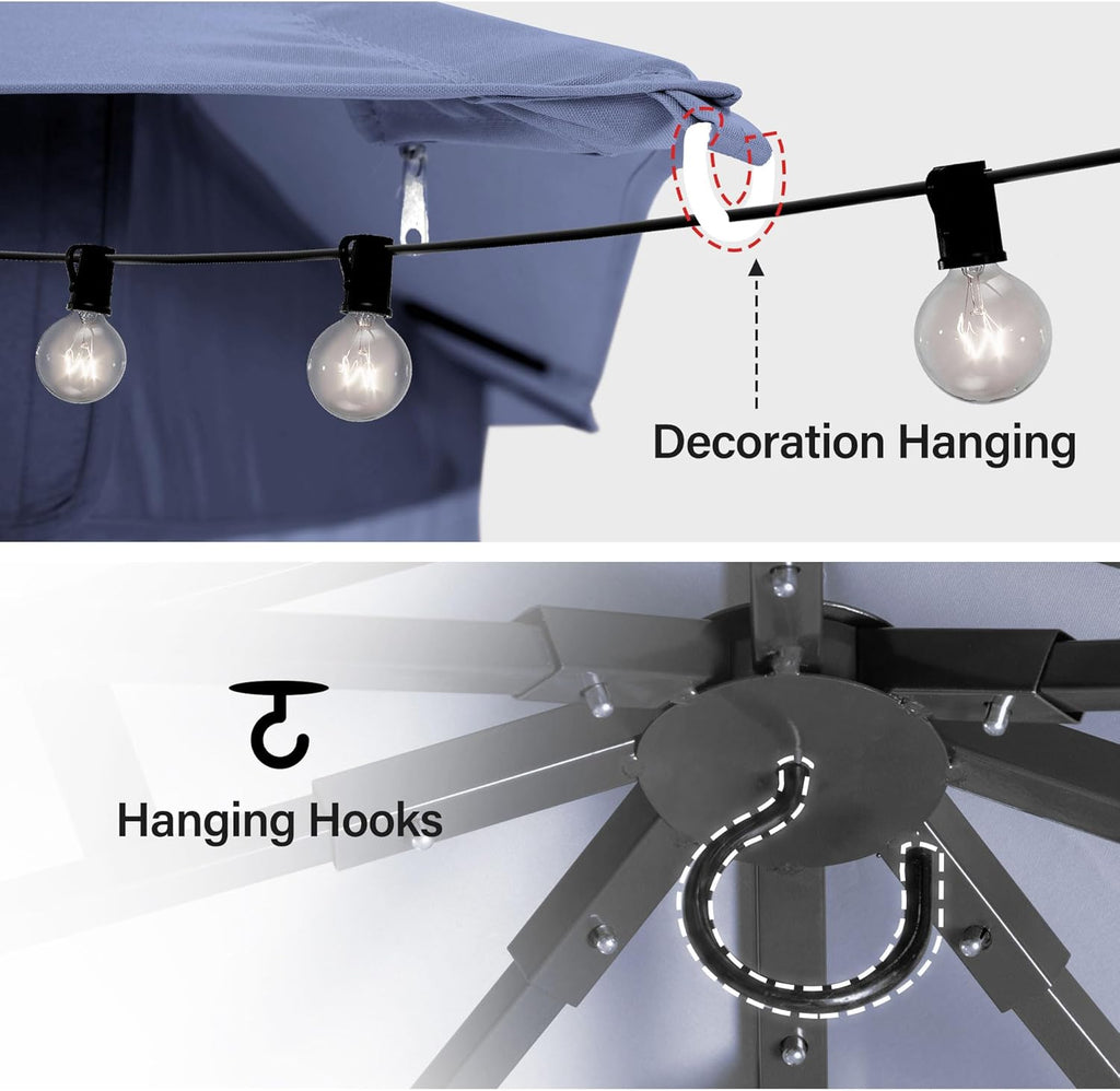 LAUSAINT HOME Gazebo 8x8ft, Heavy Duty Patio Gazebo with Expansion Bolts, Party Canopy Tent with Double Roofs, Mosquito Nettings and Privacy Screens for Backyard, Garden, Lawn, Navy Blue