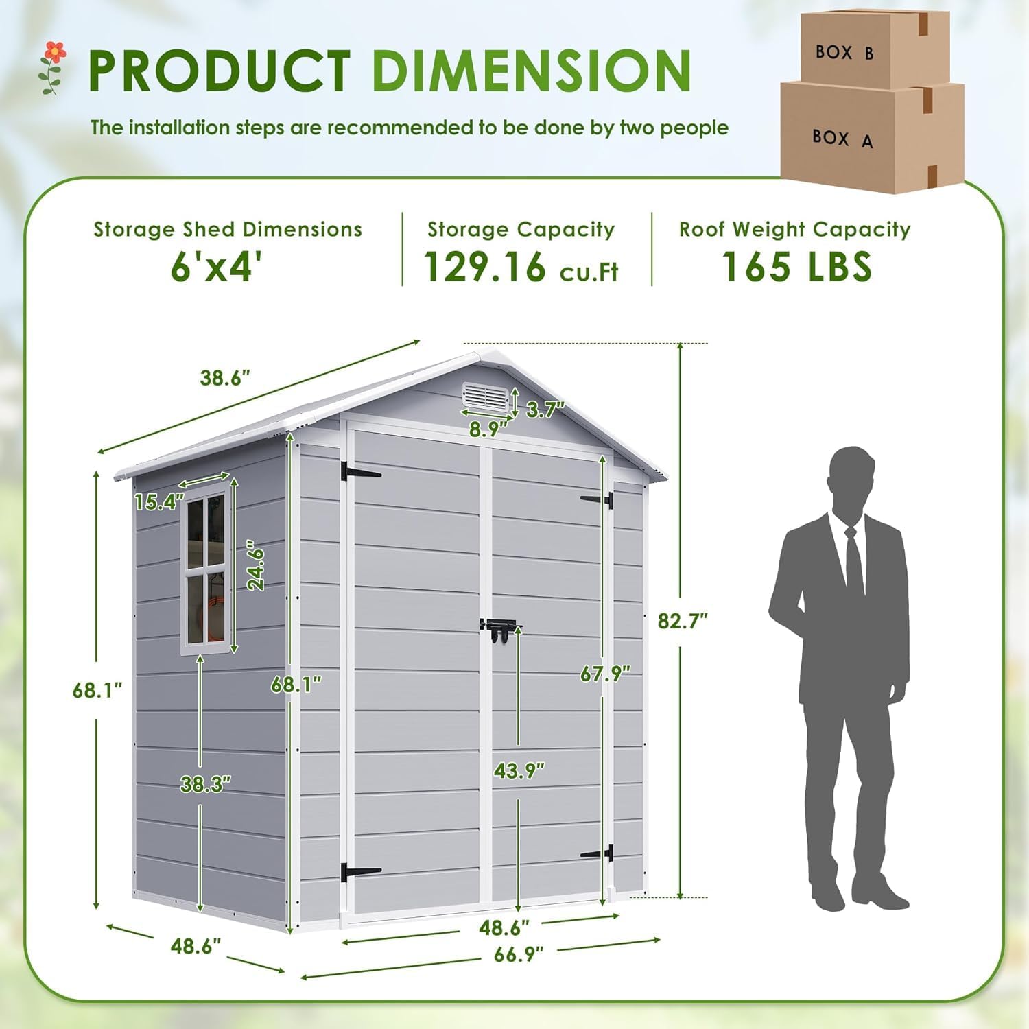 JUMMICO 6x4 FT Outdoor Storage Shed with Floor – Lockable Resin Garden Shed, Waterproof Plastic Tool Storage for Patio, Backyard & Lawn