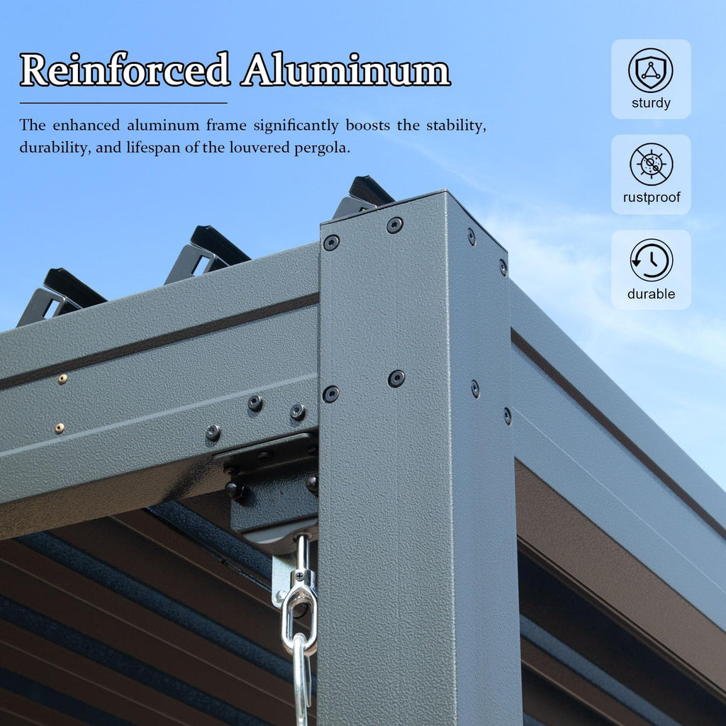 Domi Louvered Pergola 10×10 FT, Outdoor Aluminum Pergola with Adjustable Rainproof Roof and Drainage System, Metal Pergola Gazebo for Patio, Deck, Backyard, Grey