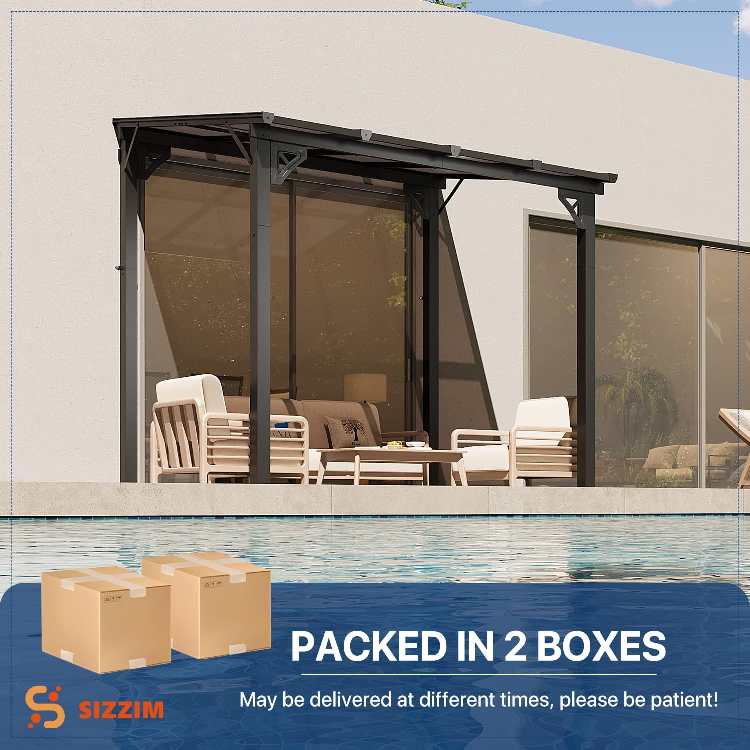 8' x 10' Outdoor Gazebo Pergola with Sloped Roof, Heavy Duty Wall-Mounted Awnings for Patio, Deck, and Backyard