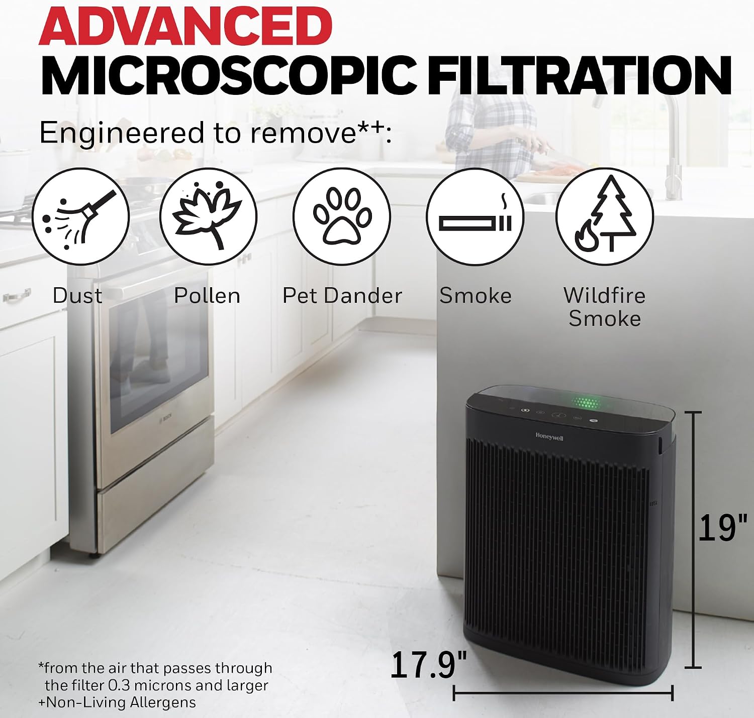 Honeywell HEPA Air Purifier for Home, Large Rooms Up To 1700 ft² in 1 hr, Air Quality Indicator, Auto Mode, Reduces Allergens, Dust, Pollen, Smoke, Pet Dander, Black, HPA5200