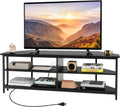 Tangkula Corner TV Stand for TVs up to 65', TV Console Table with 2 AC Outlets, USB A Port, USB C Port, Metal Frame & Storage Shelves, 55' Media Entertainment Center for Living Room