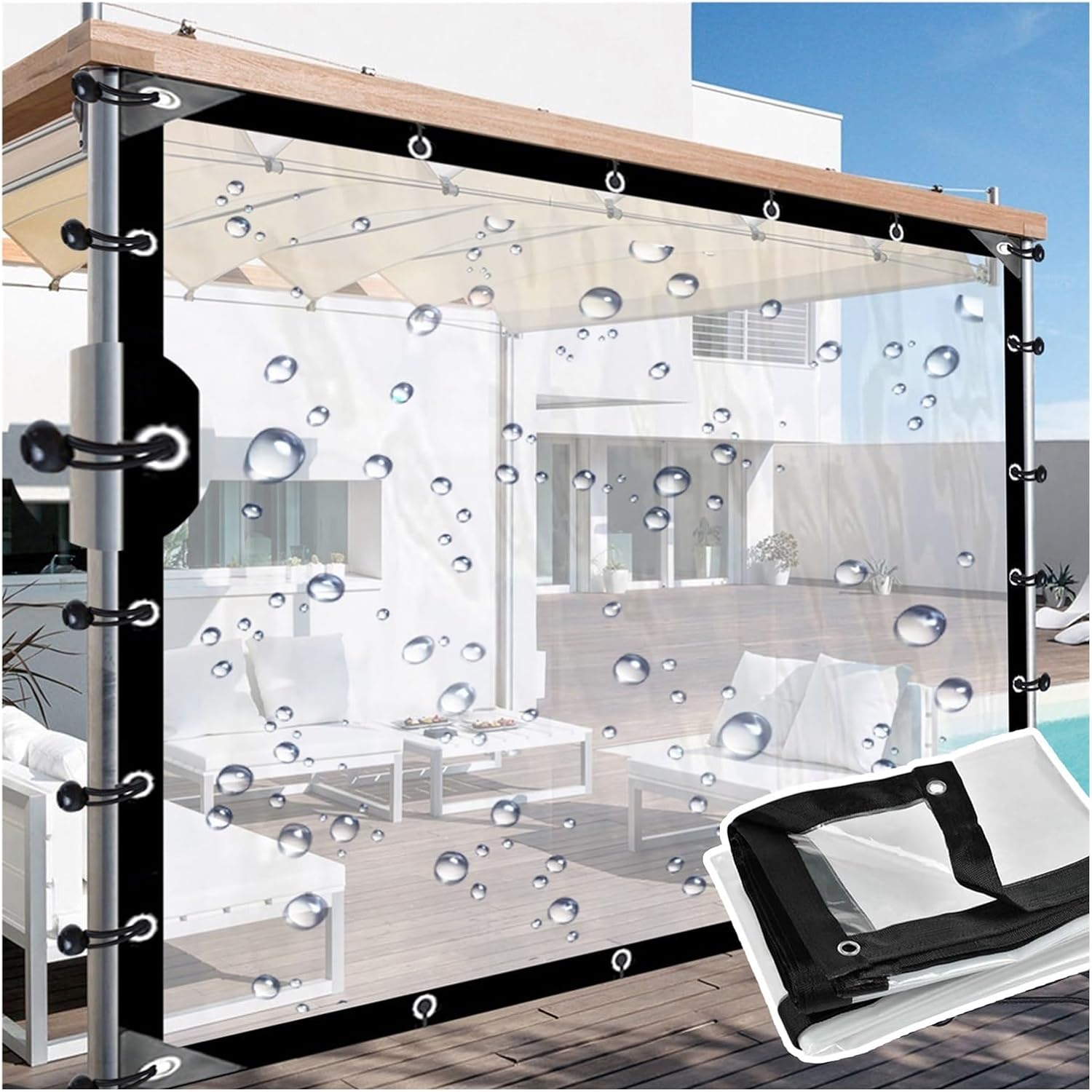 Outdoor Waterproof Pergola Side Panels, Weather Resistant Patio Clear Vinyl Curtain for Pergola, Porch, Gazebos, Garden, Plants Greenhouse and Pet Hutch Roof(16x16ft/5x5m)