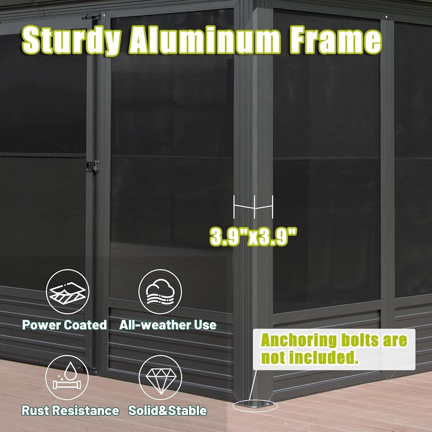 11.2'(W) x 14.6'(L) Outdoor Sunroom Aluminum Hardtop Gazebo with Galvanized Steel Roof, PVC Screen Walls and Sliding Doors, Gray