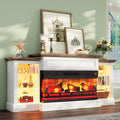 AMERLIFE 70' Fireplace TV Stand with Mantel, Farmhouse Wood Entertainment Center with 3-Sided Glass Fireplace for TVs up to 75', Adjustable Shelves & LED Lights, Distressed White