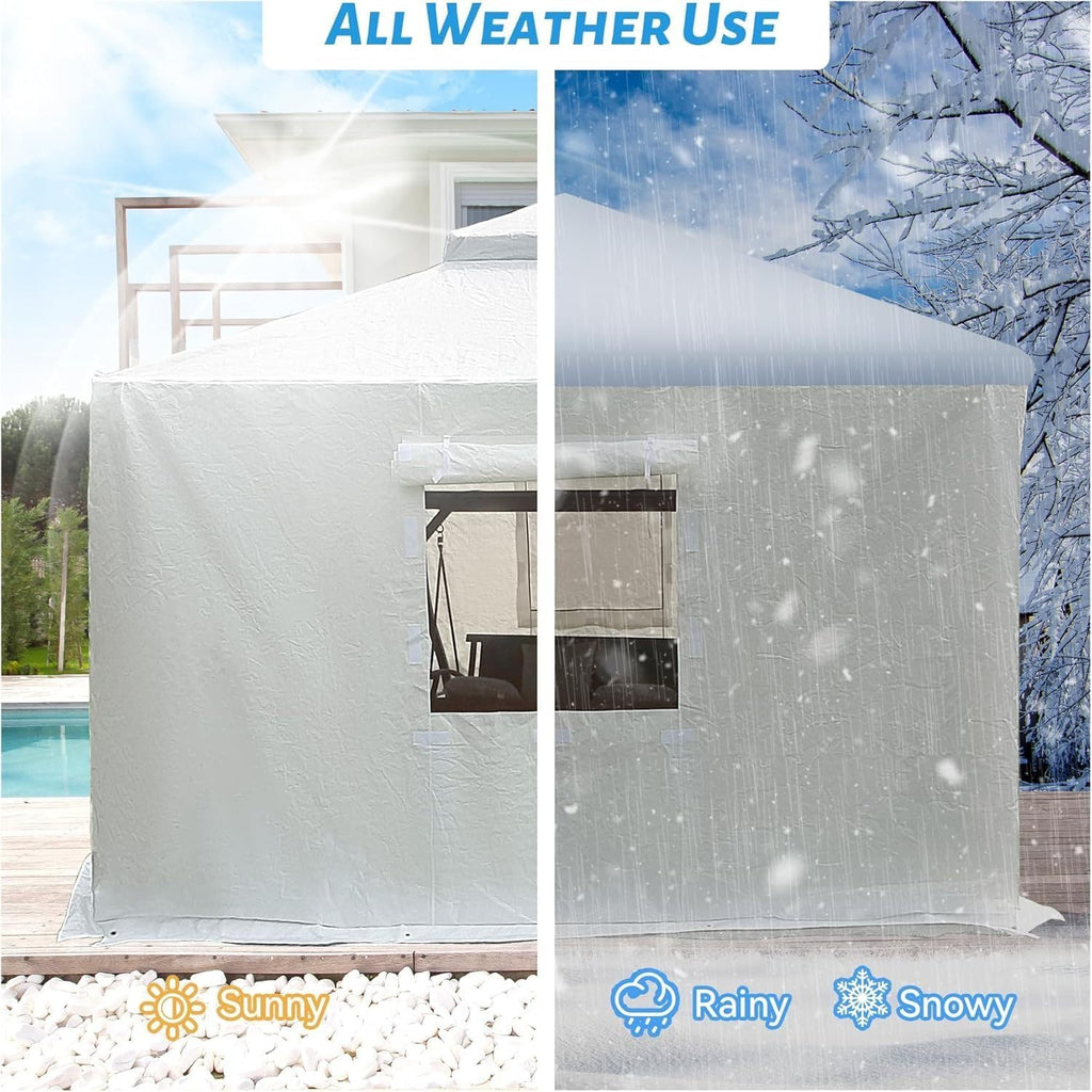 10'X12' Gazebo Cover for Hardtop Gazebos, Outdoor Universal Winter Gazebo Cover with Sidewalls and Mesh Windows, All Season Waterproof Enclosed Gazebo Cover, White