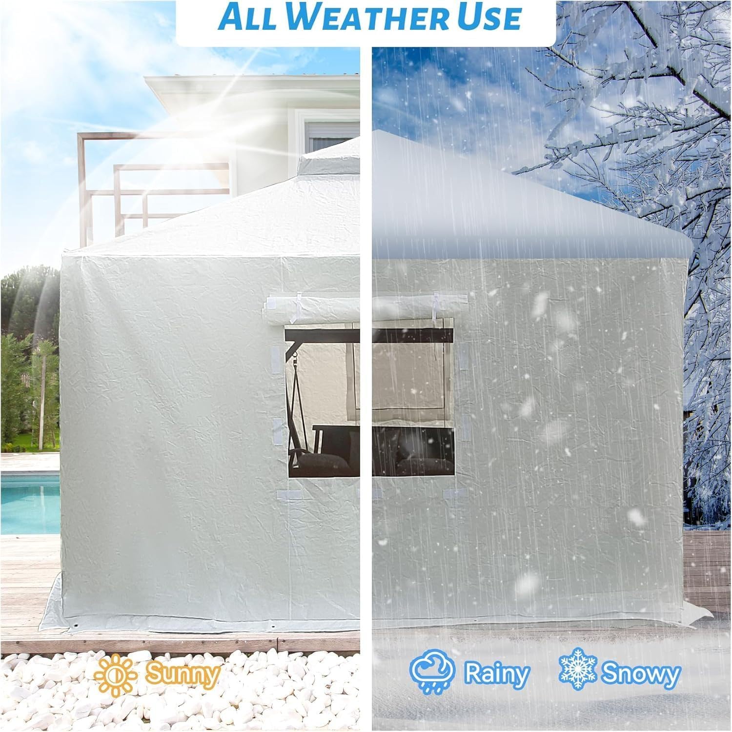 10'X12' Gazebo Cover for Hardtop Gazebos, Outdoor Universal Winter Gazebo Cover with Sidewalls and Mesh Windows, All Season Waterproof Enclosed Gazebo Cover, White