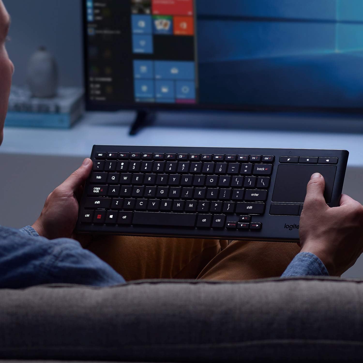 Logitech K830 Illuminated Living-Room Keyboard with Built-in Touchpad – Easy-Access Media Keys and Shortcut Keys for Windows or Android