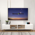 Bonzy Home 86' LED TV Stand, Modern Entertainment Center up to 75' TV, Television Console Table with Storage Cabinets for Living Room, White Marble