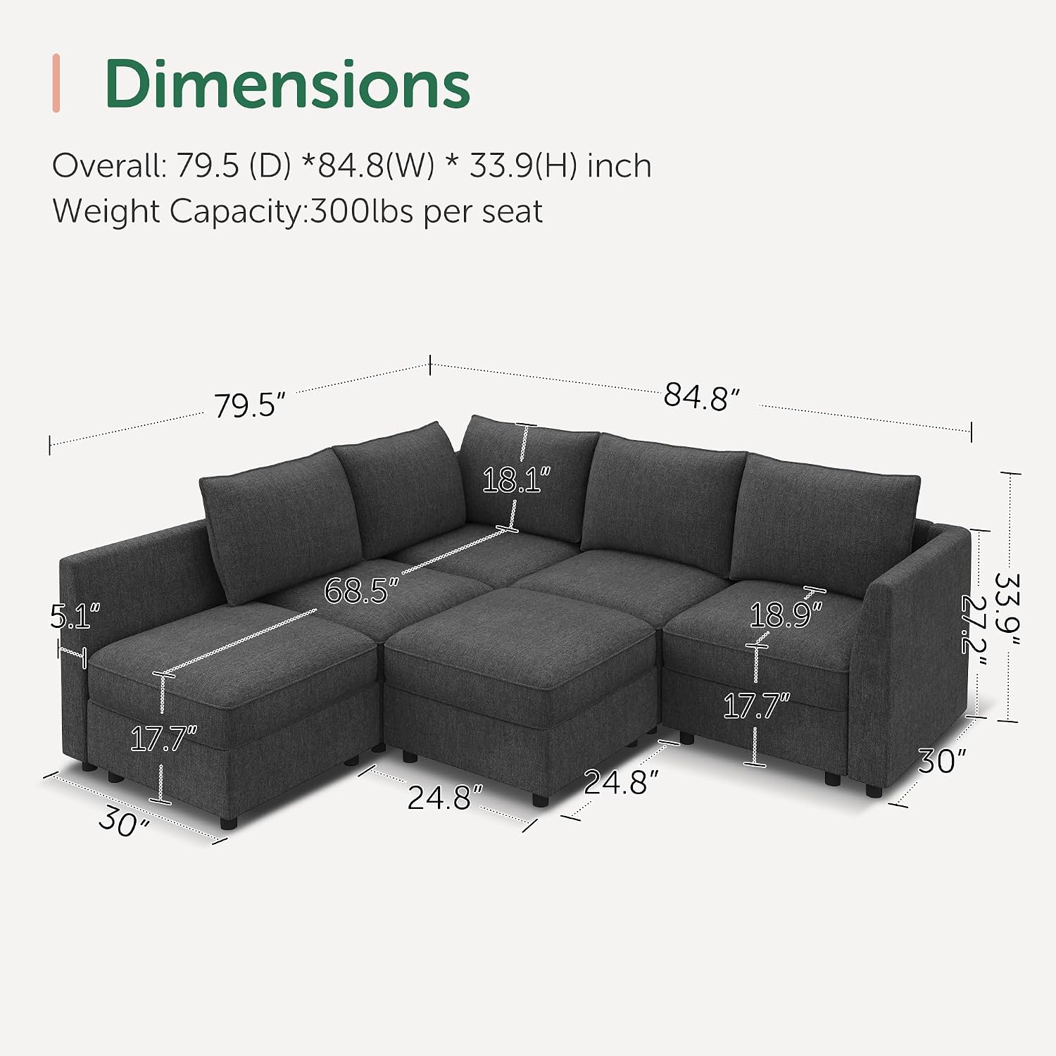 HONBAY Modular Sectional Sofa L Shaped Sectional Couch with Storage, Convertible Couches for Living Room - Snowflake Velvet Grey