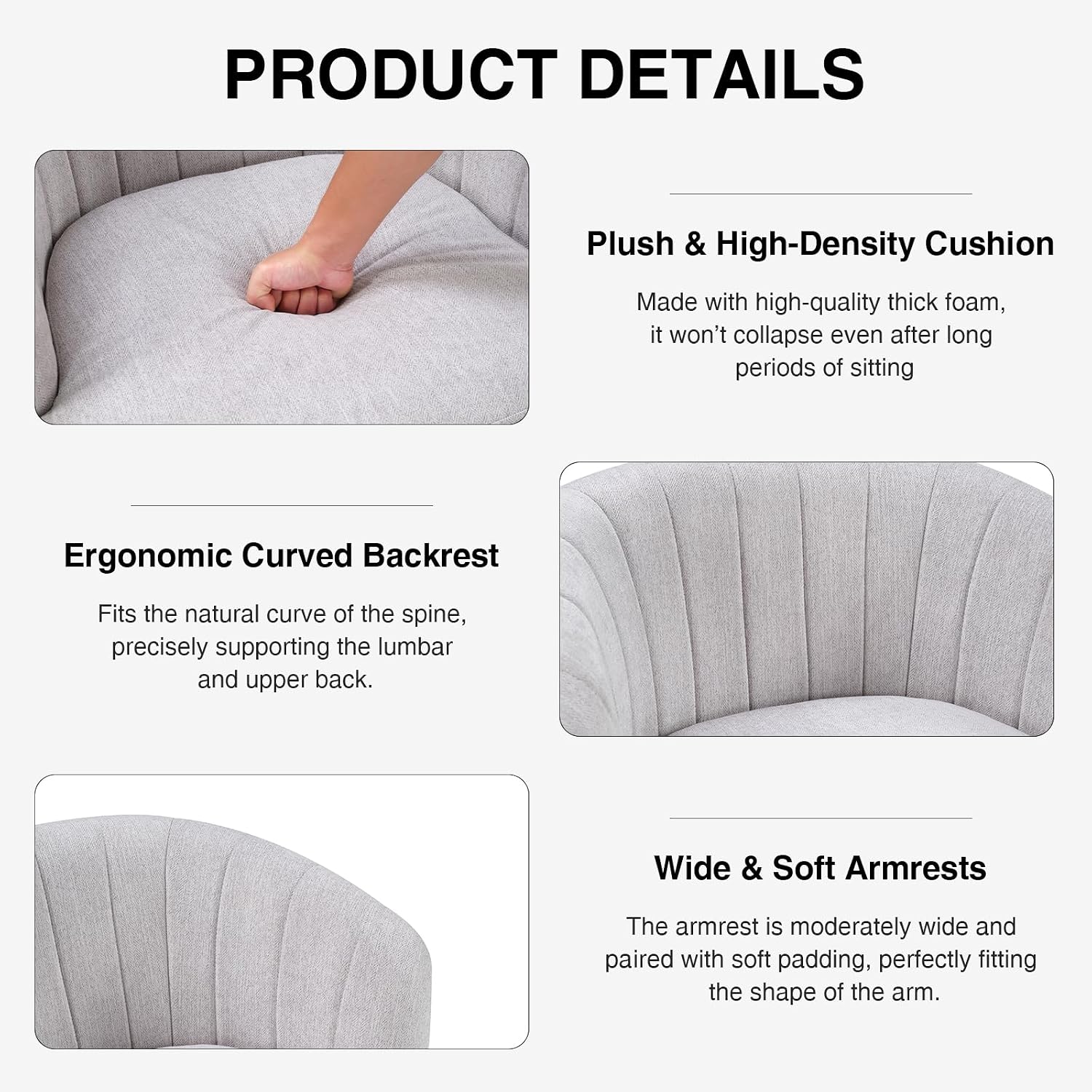 CANMOV Swivel Accent Chair with Armrest, Modern 360 Degree Swivel Barrel Chair with Curve Back and Soft Cushion,Comfy Fabric Round Armchair Single Sofa for Living Room,Bedroom,Waiting Room,Grey