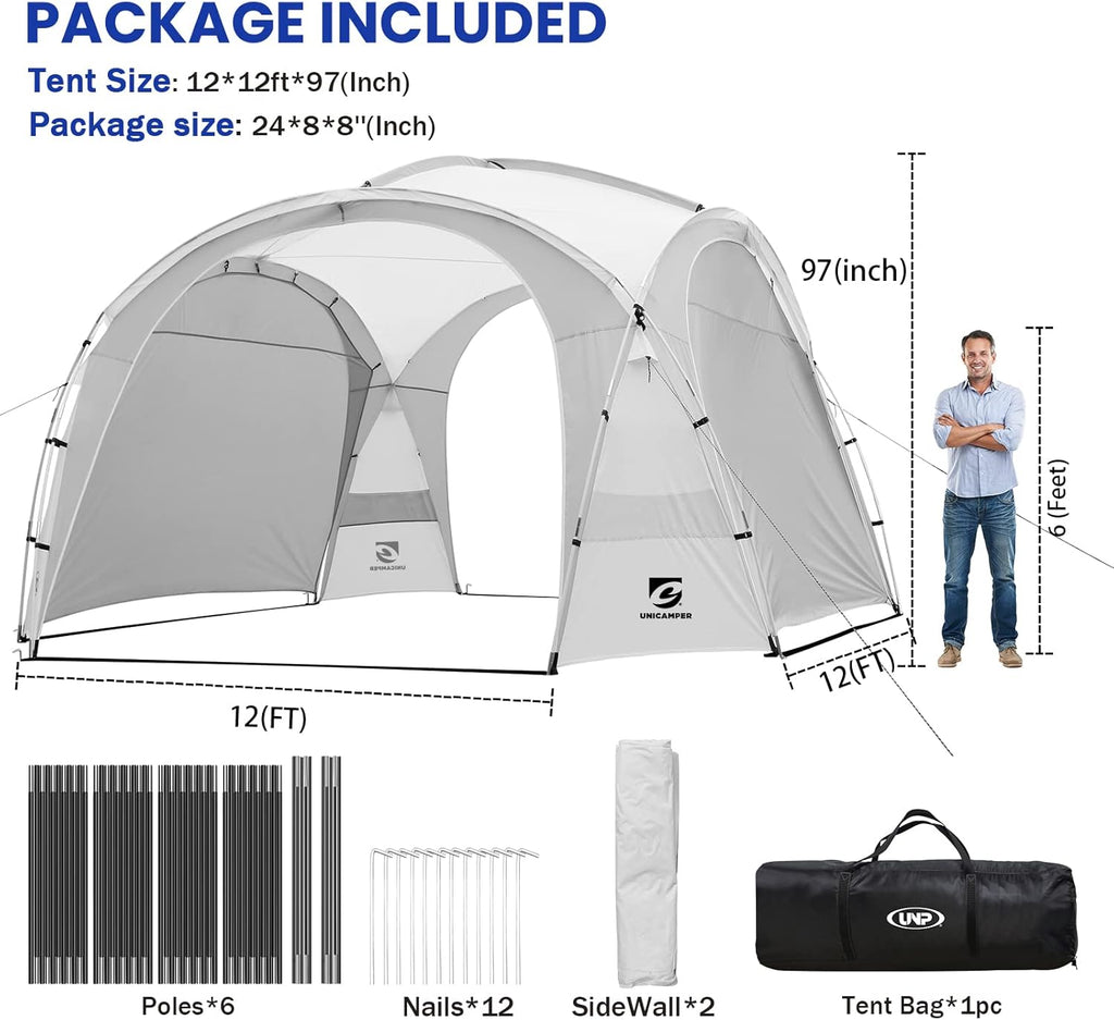 UNICAMPER Beach Tent 12 X 12ft Large UPF50+ Pop Up Canopy with 2-Pcs Side Wall