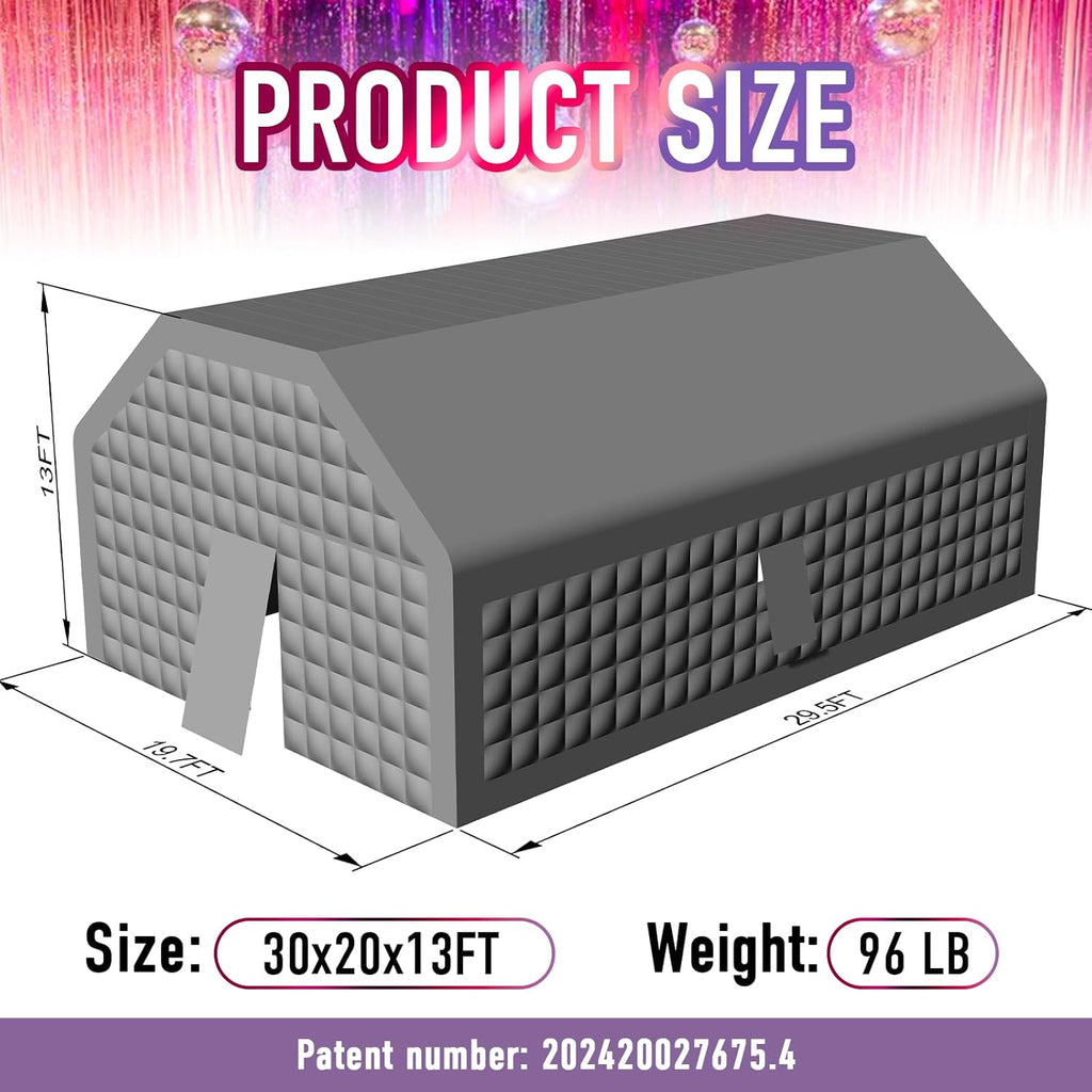 Large Black Inflatable Nightclub 30x20x13Ft Disco Cube Gazebo Event House with Logo Area Portable Inflatable Party Tent for Birthday, School Events, Backyard Party, Rental Business