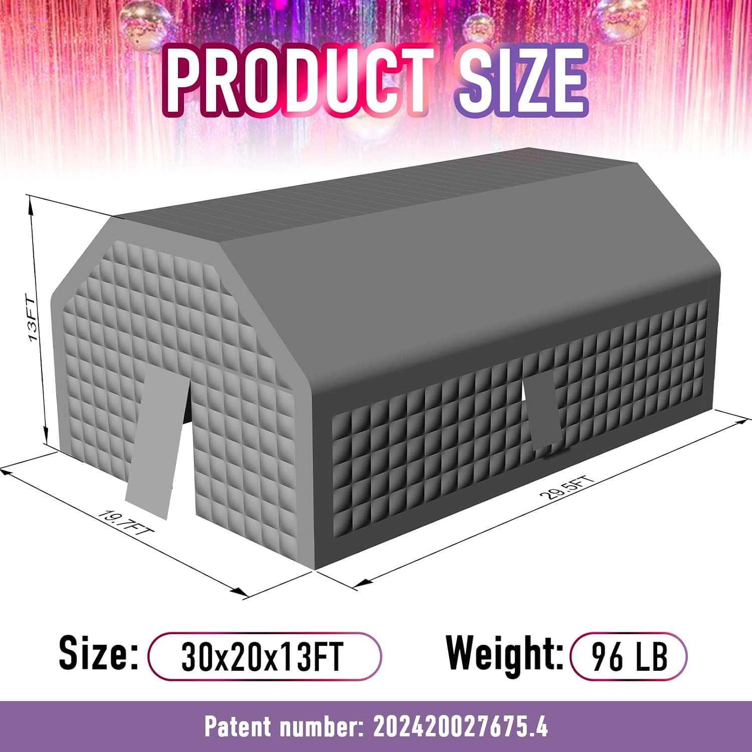 Large Black Inflatable Nightclub 30x20x13Ft Disco Cube Gazebo Event House with Logo Area Portable Inflatable Party Tent for Birthday, School Events, Backyard Party, Rental Business