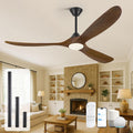 60'' Modern Wood Ceiling Fans with Light Remote, 3 Blades Smart Ceiling Fan Alexa/APP Control, Outdoor Indoor Reversible Quiet DC Fan Dimmable for Patios Living room, Brown Propeller Farmhouse