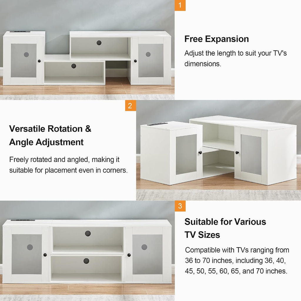 VECELO LED TV Stand for Televisions up to 70 Inchs Modern Entertainment Center with Storage Media Console with 23 Flashing Options and 4 Customizable Modes for Living Room, Bedroom