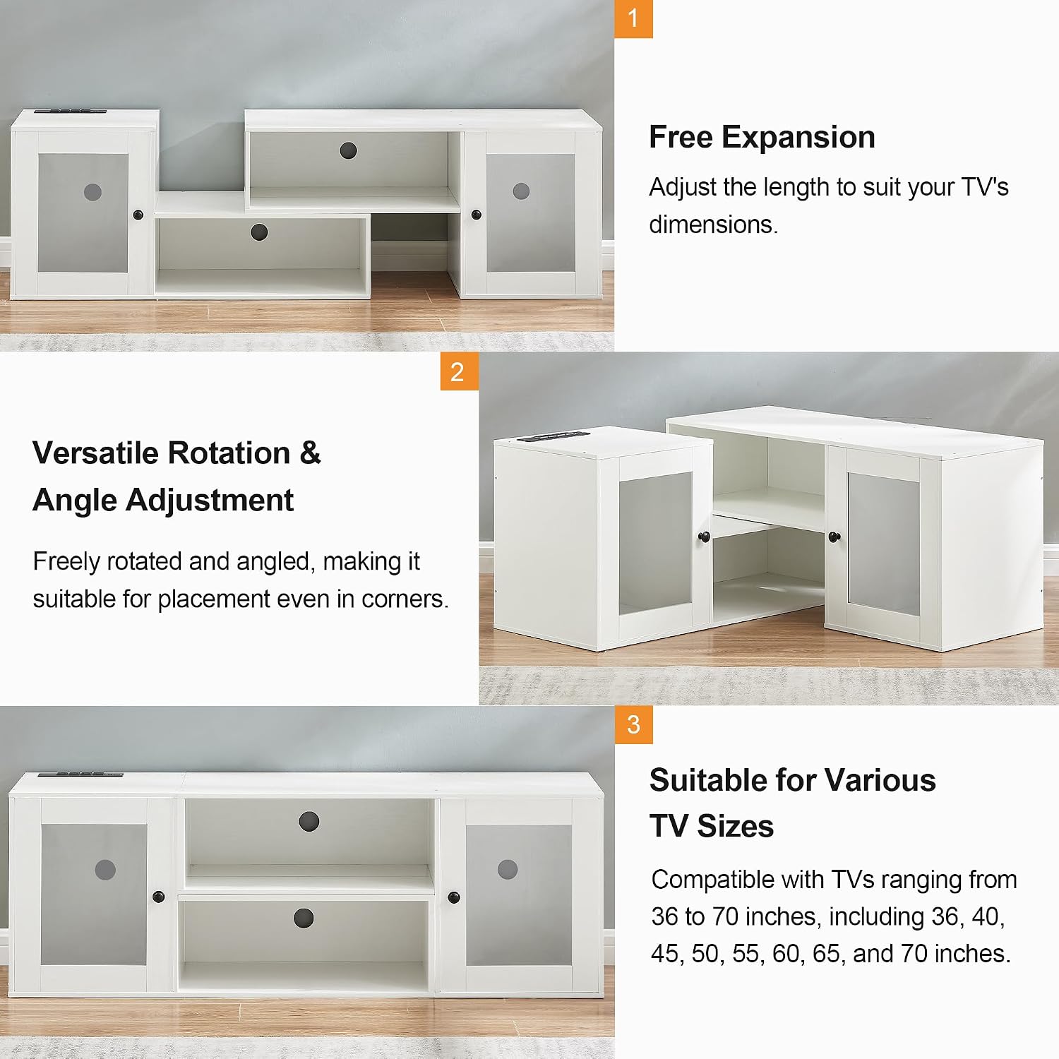 VECELO LED TV Stand for Televisions up to 70 Inchs Modern Entertainment Center with Storage Media Console with 23 Flashing Options and 4 Customizable Modes for Living Room, Bedroom