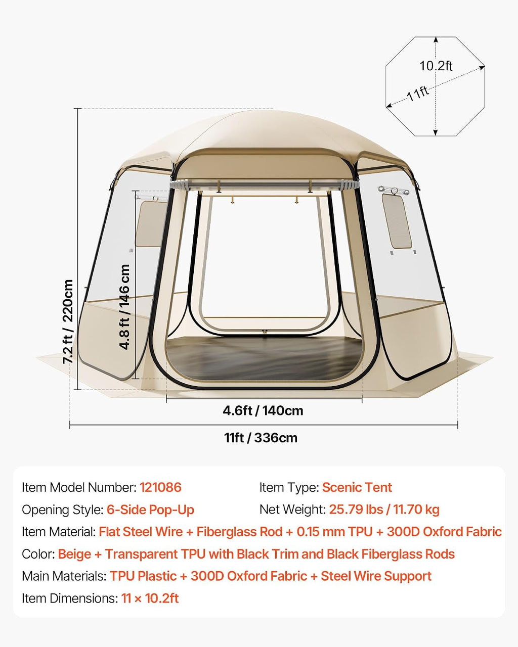 VEVOR Pop up Sports Tent, 8 Sizes Optional Clear Bubble Tent for 1-6 Person, Waterproof Outdoor Pod with Floor Mat & Top Cover, Garden Igloo Dome Tents Camping Shelter for Sports Watching