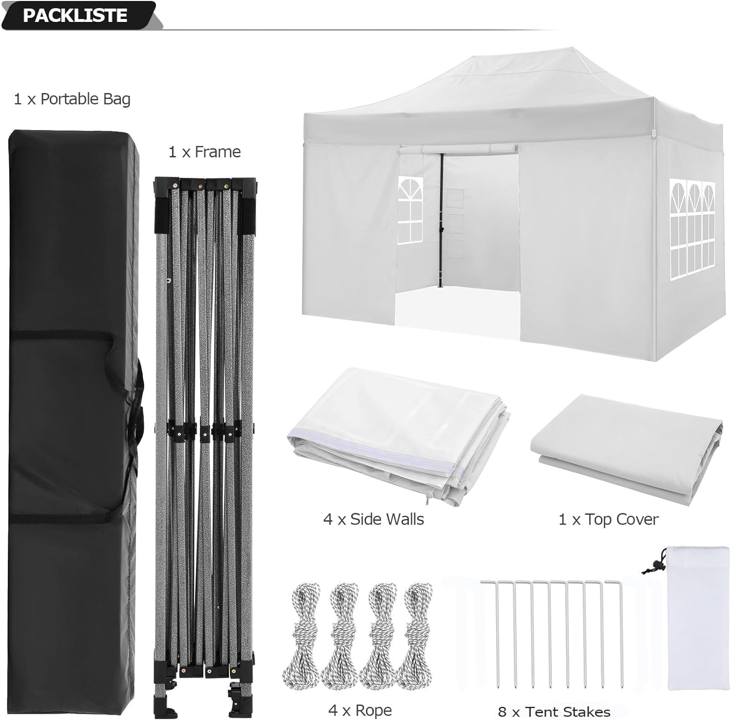 COBIZI 10x15 Heavy Duty Pop Up Canopy Tent with 4 Sidewalls Thicken Frame, Commercial Easy Up Outdoor Wedding Party Tents, All Season Waterproof Windproof with Stakes Sandbags Ropes Bag, White