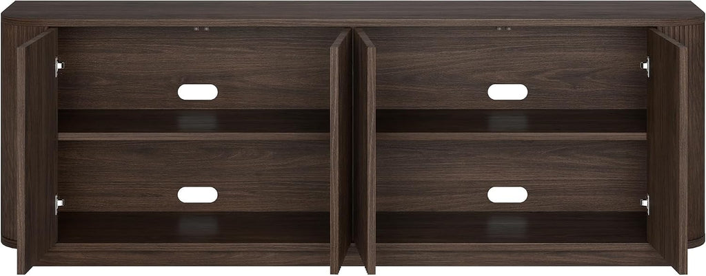 Henn&Hart Fluted TV Stand for TVs up to 75'' with 2 Ribbed Storage Cabinets with an Adjustable Shelf for Living Room, Family Room, or Office, Rich Brown
