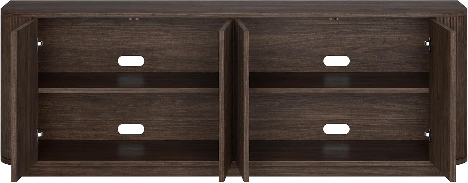 Henn&Hart Fluted TV Stand for TVs up to 75'' with 2 Ribbed Storage Cabinets with an Adjustable Shelf for Living Room, Family Room, or Office, Rich Brown