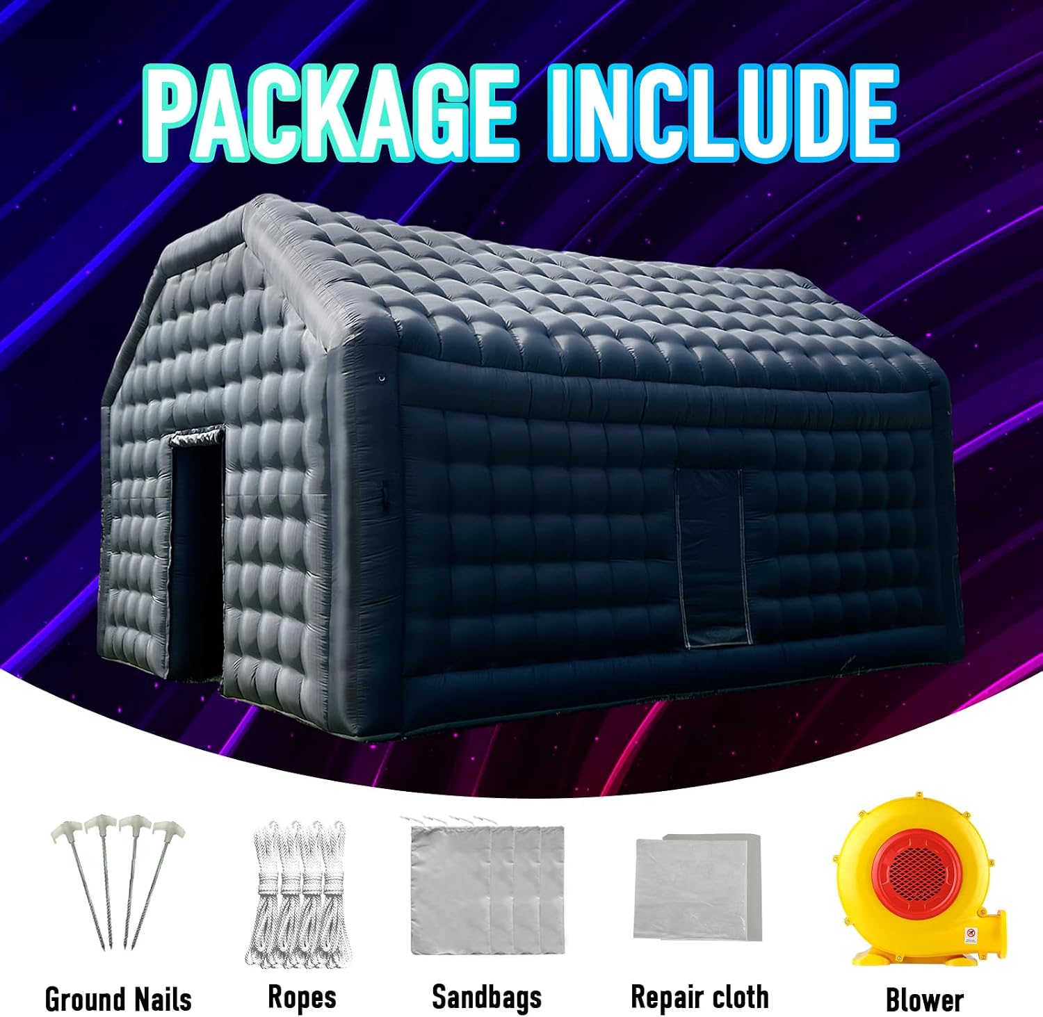 Large Black Inflatable Nightclub 20X16.5X12Ft Disco Cube Gazebo Event House with Logo Area Portable Inflatable Party Tent for Birthday, School Events, Backyard Party, Rental Business